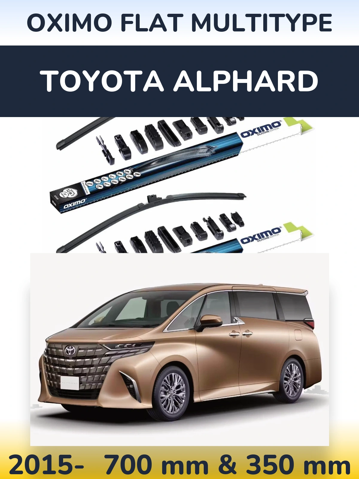 Komplet przednich wycieraczek Oximo Flat MultiType 700 & 350 mm do Toyota Alphard 2015-2026