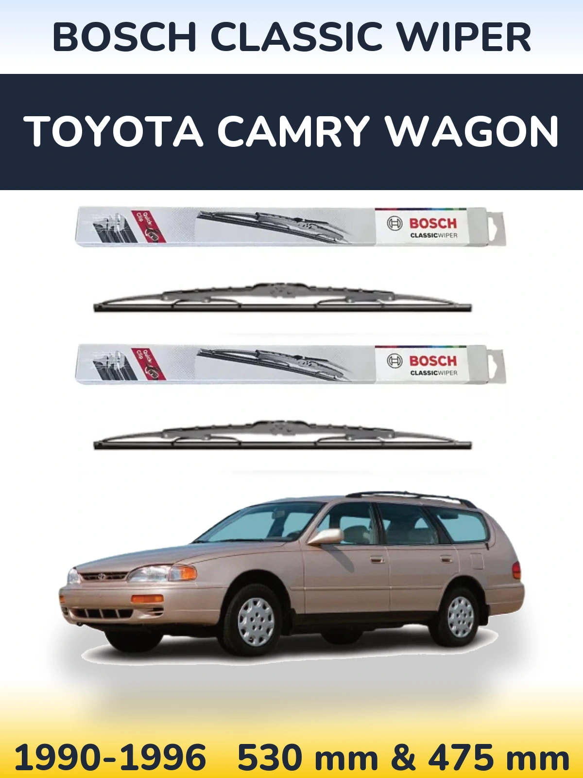 Komplet przednich wycieraczek BOSCH Classic Wiper 530 & 475 mm do Toyota Camry Wagon 1990-1996