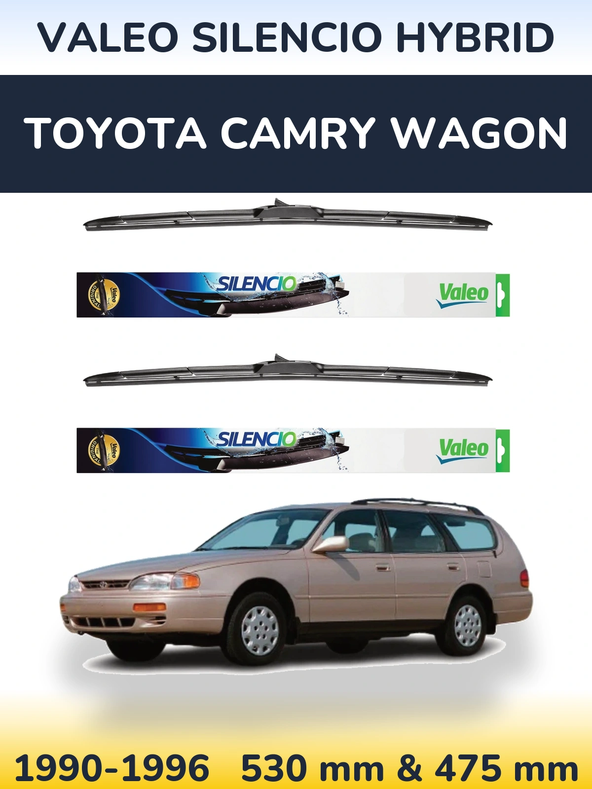 Komplet przednich wycieraczek Valeo Silencio Hybrid 530 & 475 mm do Toyota Camry Wagon 1990-1996
