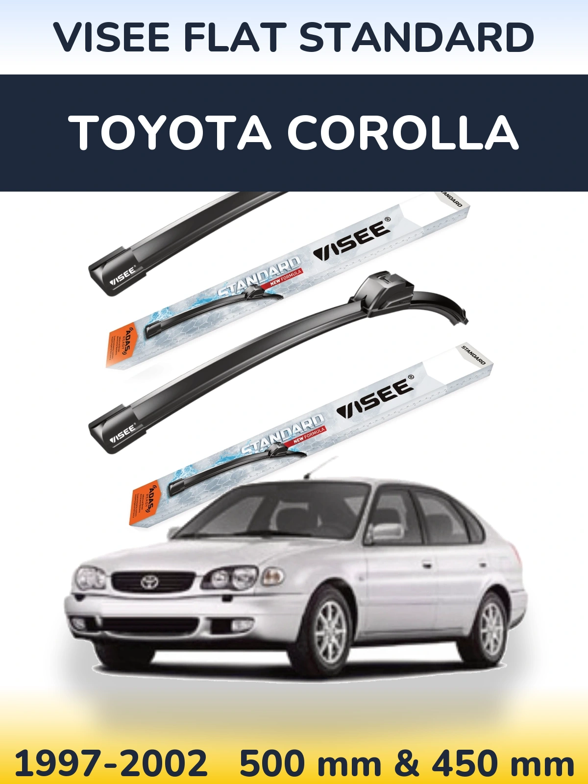 Комплект передних дворников VISEE FLAT STANDARD 500 & 450 мм для Toyota Corolla 1997-2002