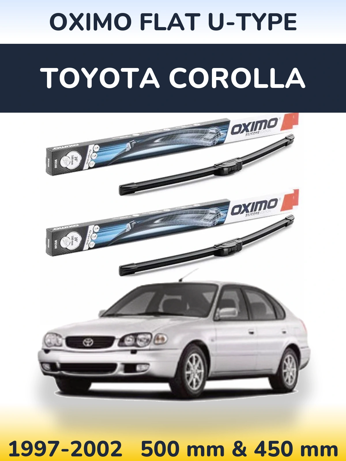 Комплект передних дворников Oximo Flat U-type 500 & 450 мм для Toyota Corolla 1997-2002