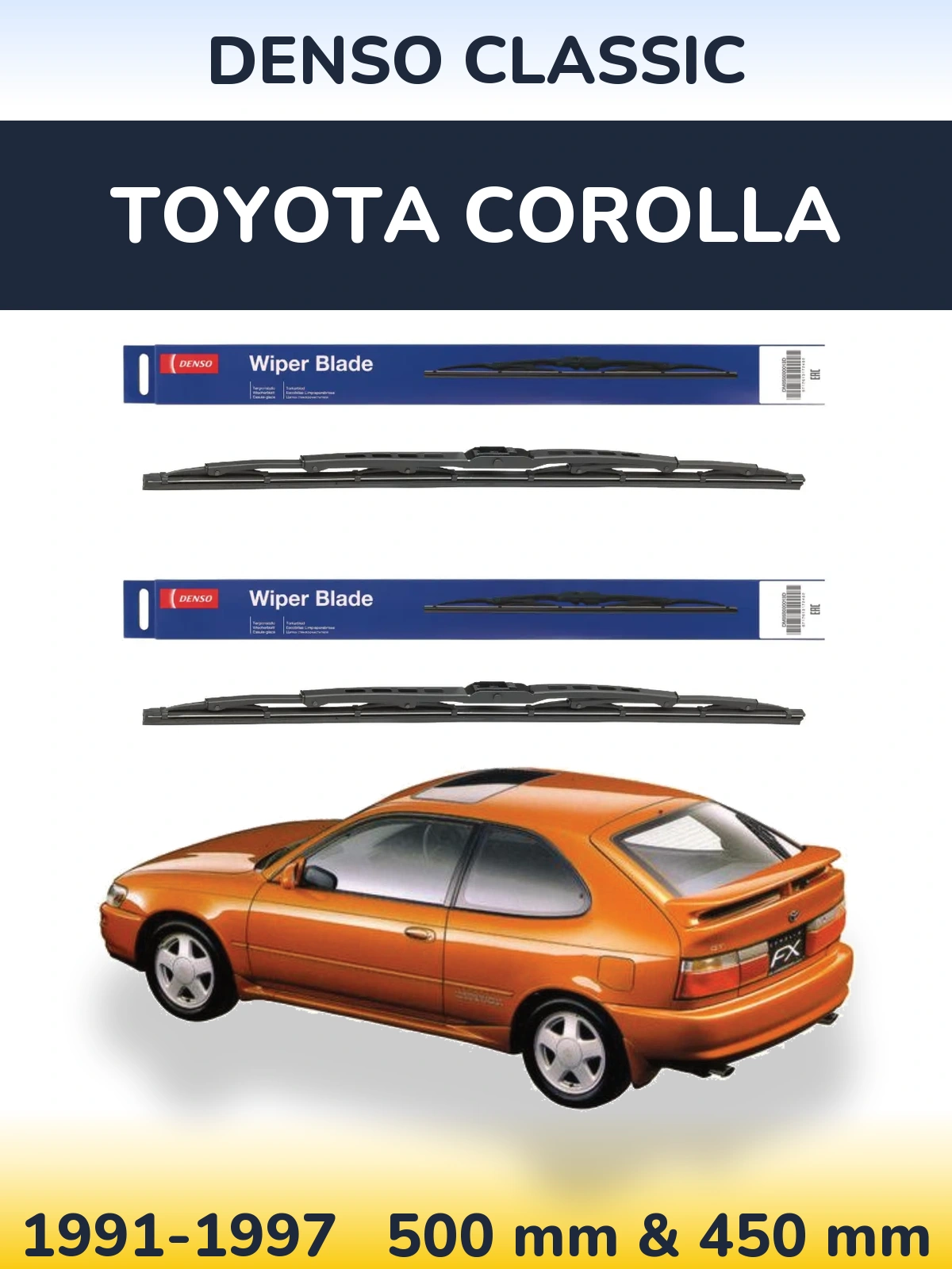 Комплект передних дворников Denso Classic 500 & 450 мм для Toyota Corolla 1991-1997