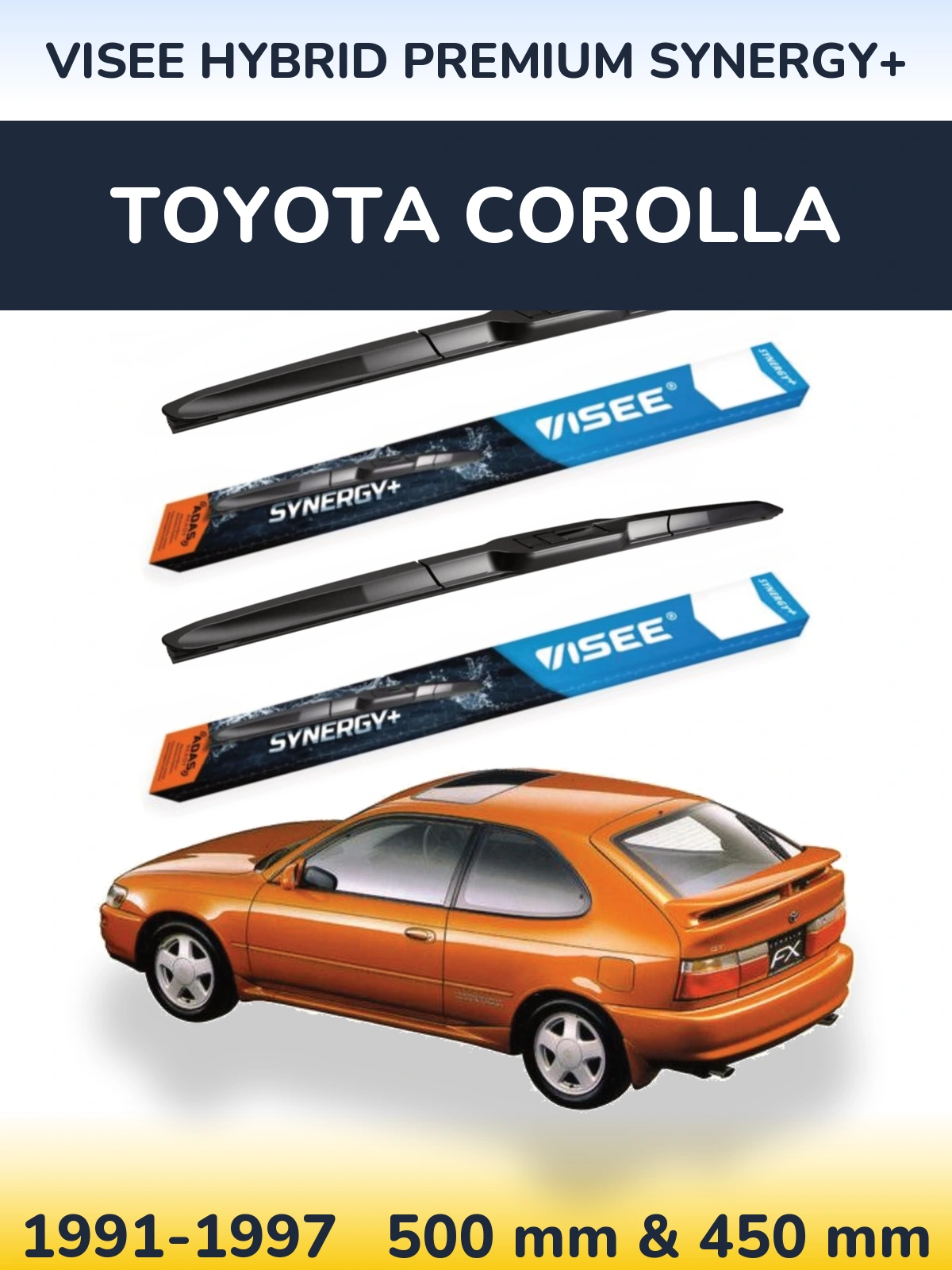 Komplet przednich wycieraczek VISEE HYBRID PREMIUM SYNERGY+ 500 & 450 mm do Toyota Corolla 1991-1997
