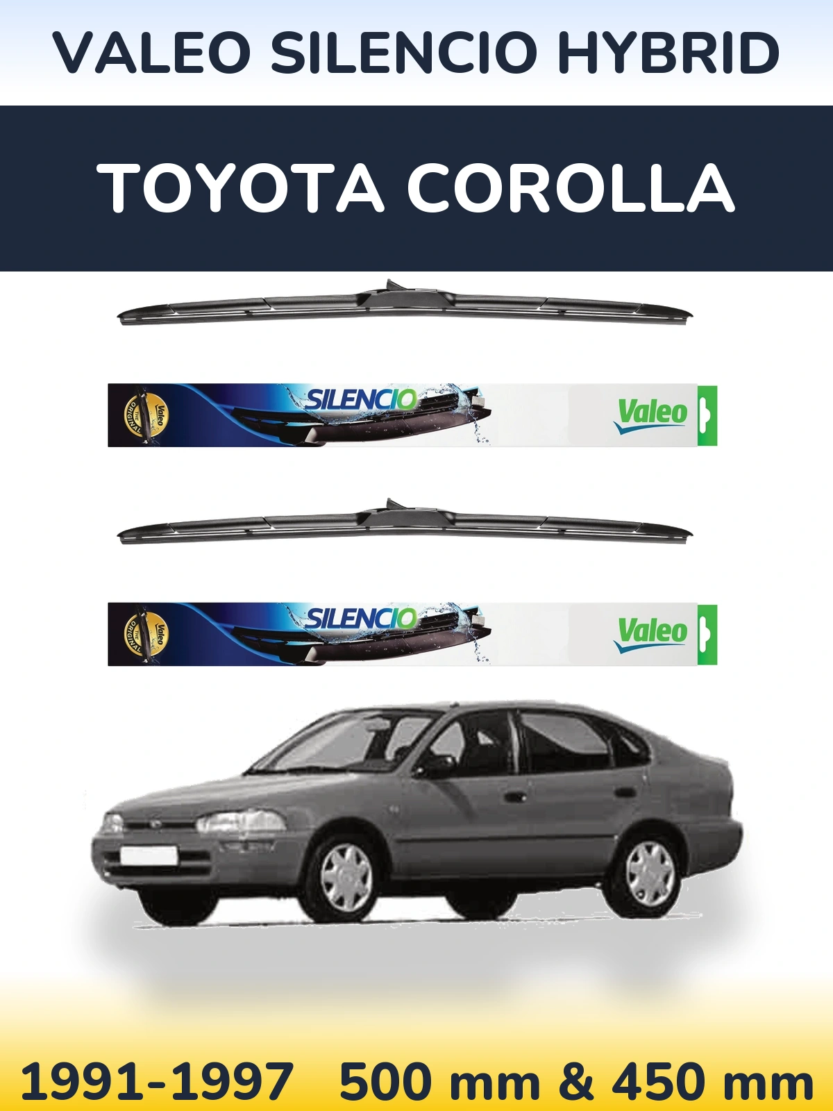 Комплект передних дворников Valeo Silencio Hybrid 500 & 450 мм для Toyota Corolla 1991-1997