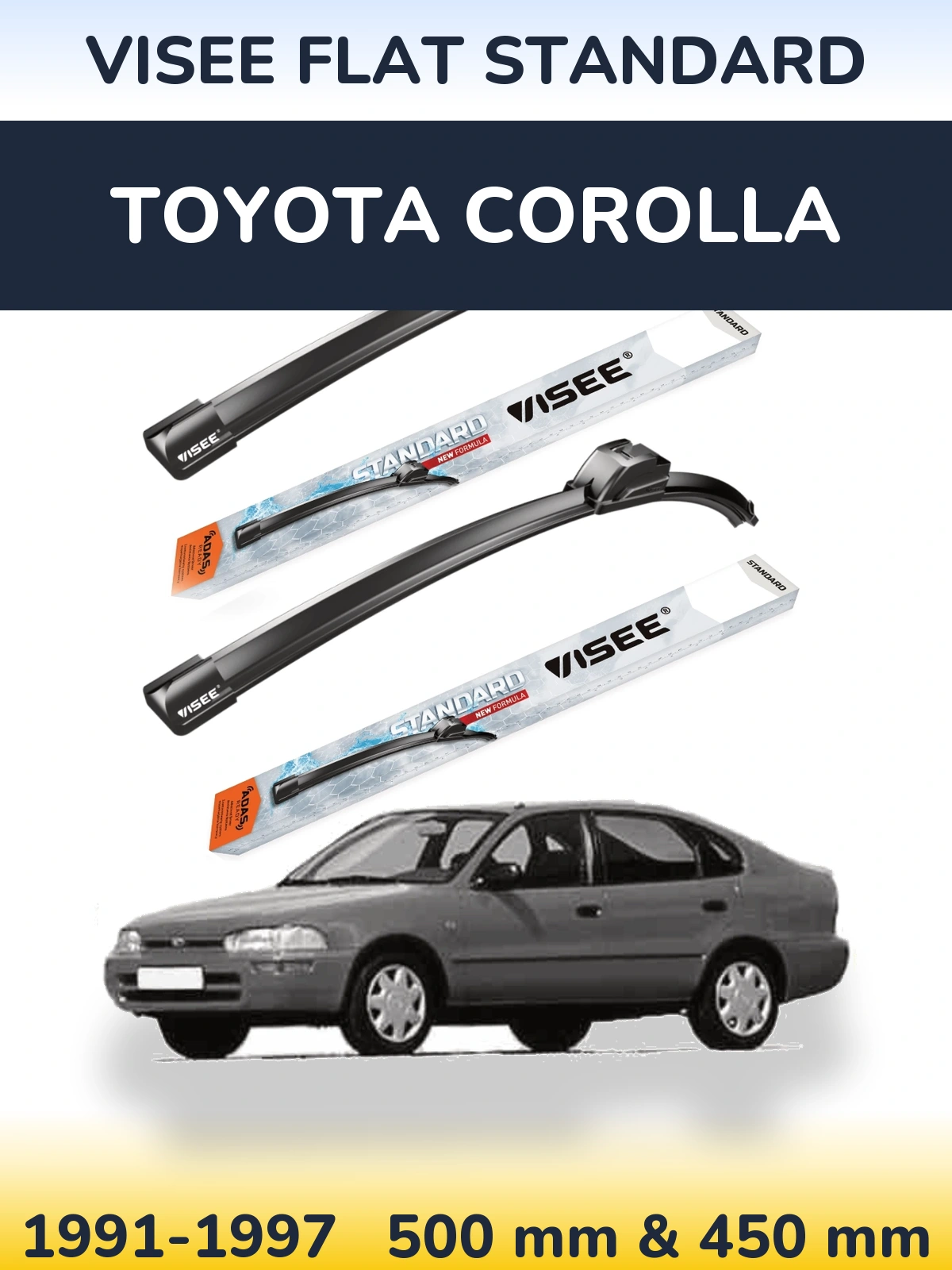 Komplet przednich wycieraczek VISEE FLAT STANDARD 500 & 450 mm do Toyota Corolla 1991-1997