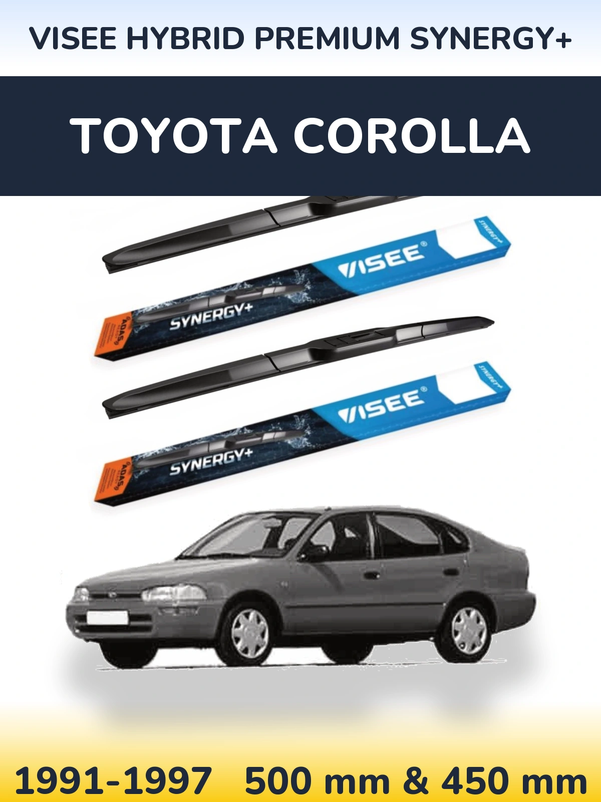 Komplet przednich wycieraczek VISEE HYBRID PREMIUM SYNERGY+ 500 & 450 mm do Toyota Corolla 1991-1997