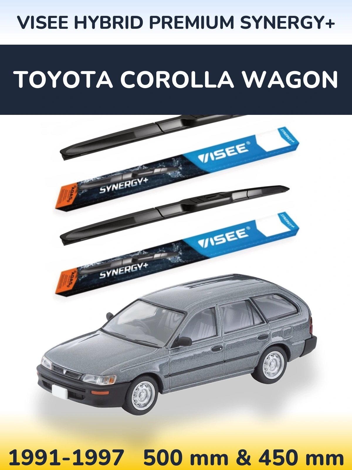 Комплект передних дворников VISEE HYBRID PREMIUM SYNERGY+ 500 & 450 мм для Toyota Corolla Wagon 1991-1997