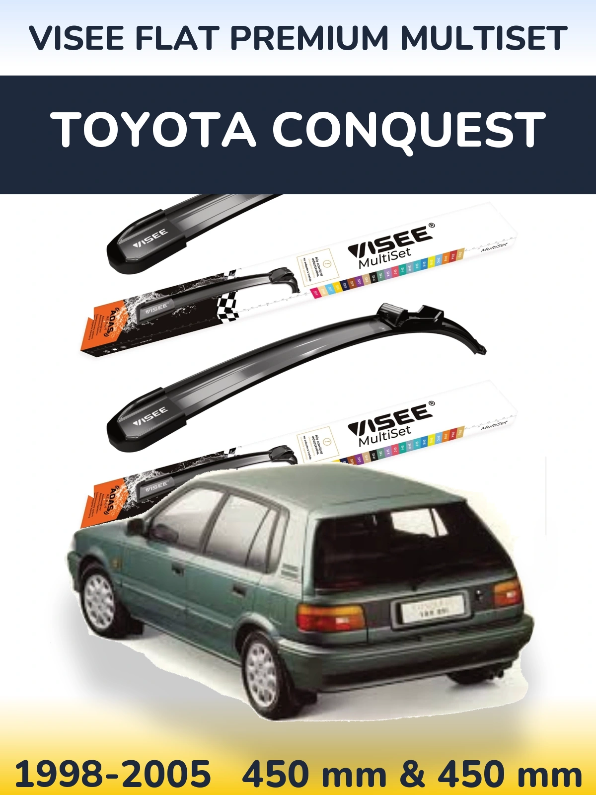 Комплект передних дворников VISEE FLAT PREMIUM MultiSet 450 & 450 мм для Toyota Conquest 1998-2005