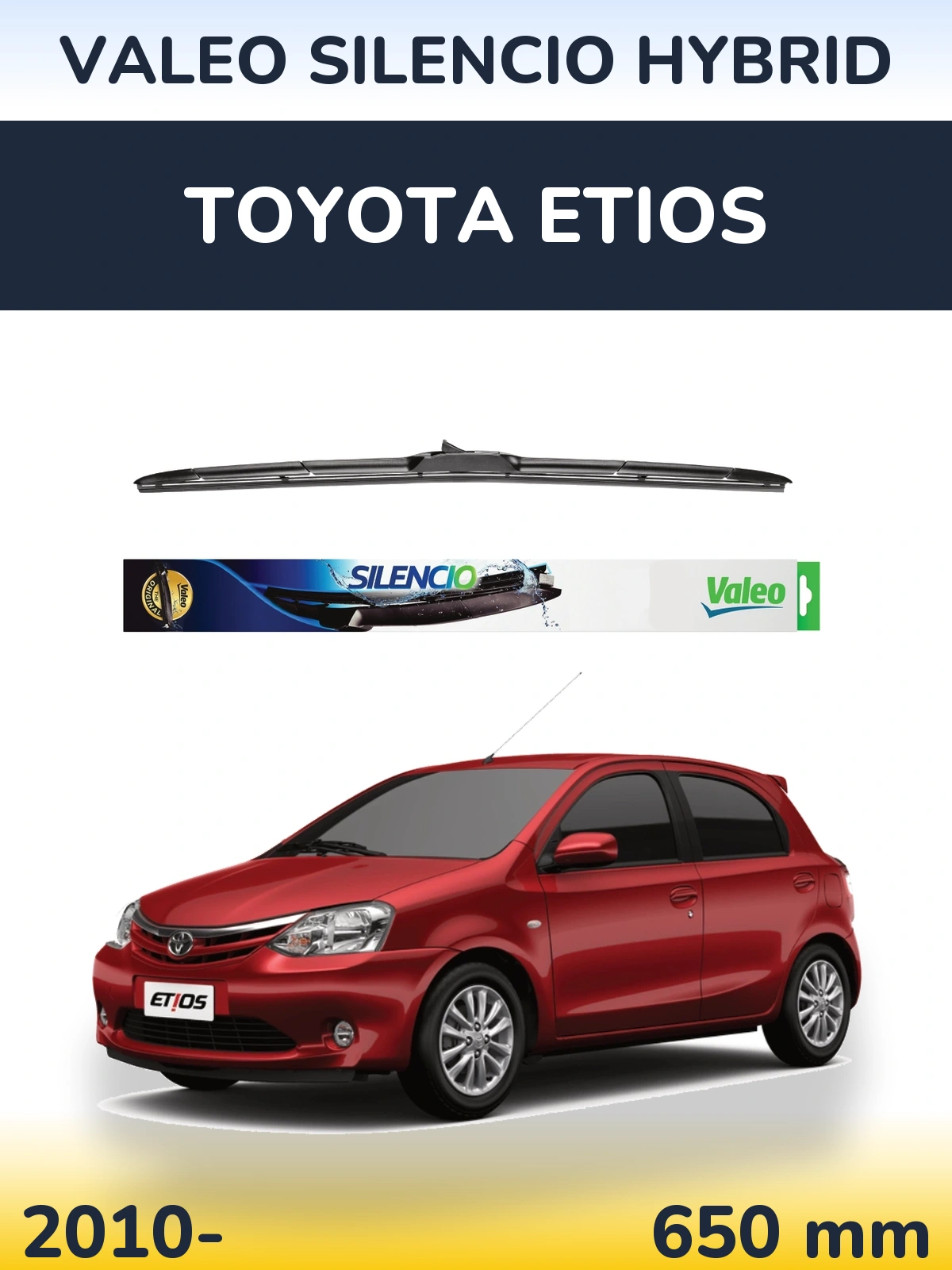 Передний дворник Valeo Silencio Hybrid 650 мм для Toyota Etios 2010-2026