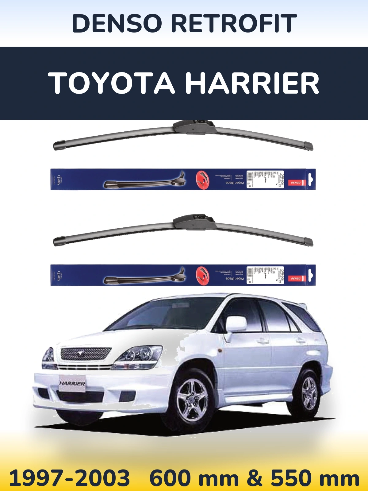 Komplet przednich wycieraczek Denso Retrofit 600 & 550 mm do Toyota Harrier 1997-2003