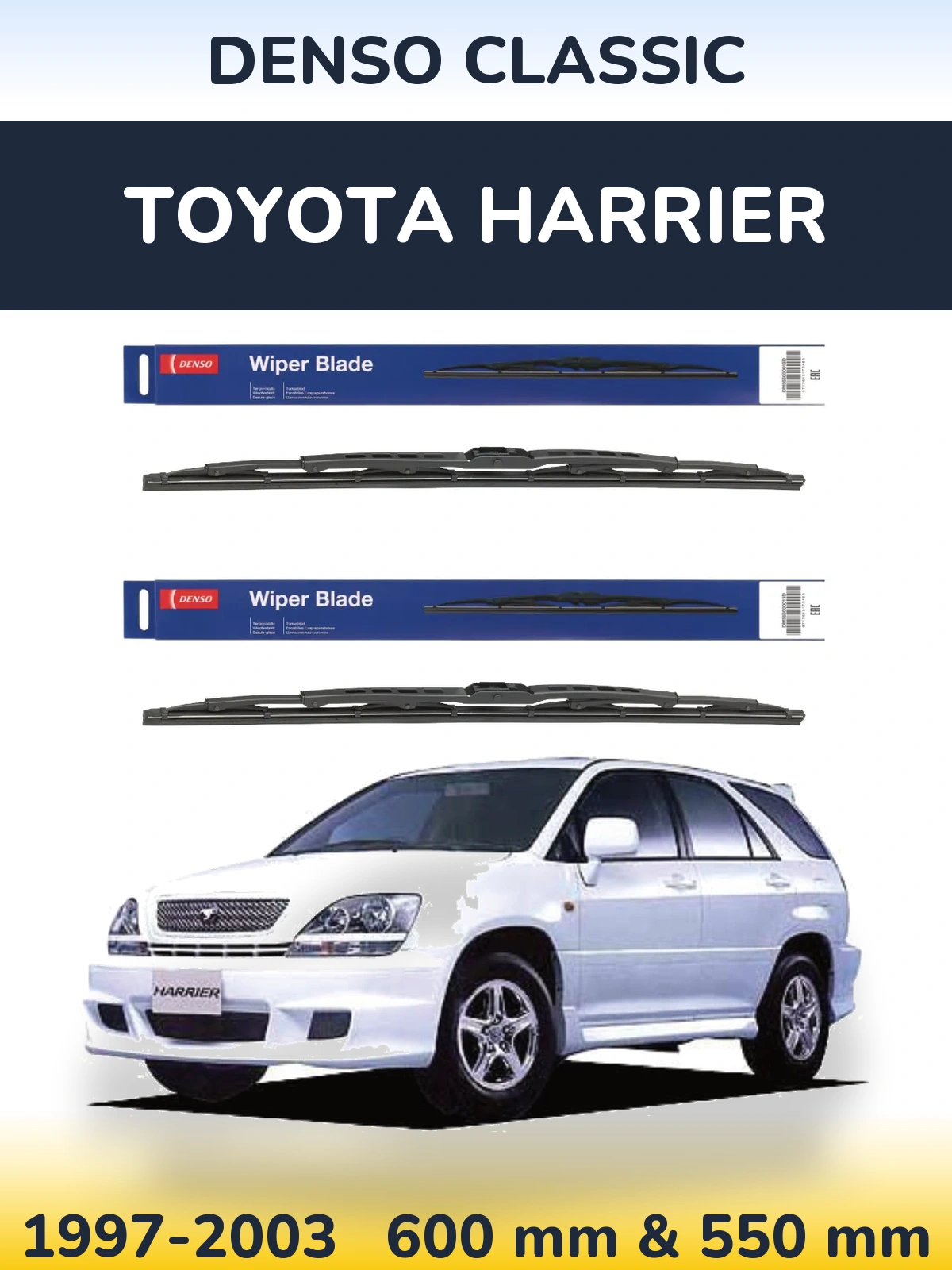 Komplet przednich wycieraczek Denso Classic 600 & 550 mm do Toyota Harrier 1997-2003