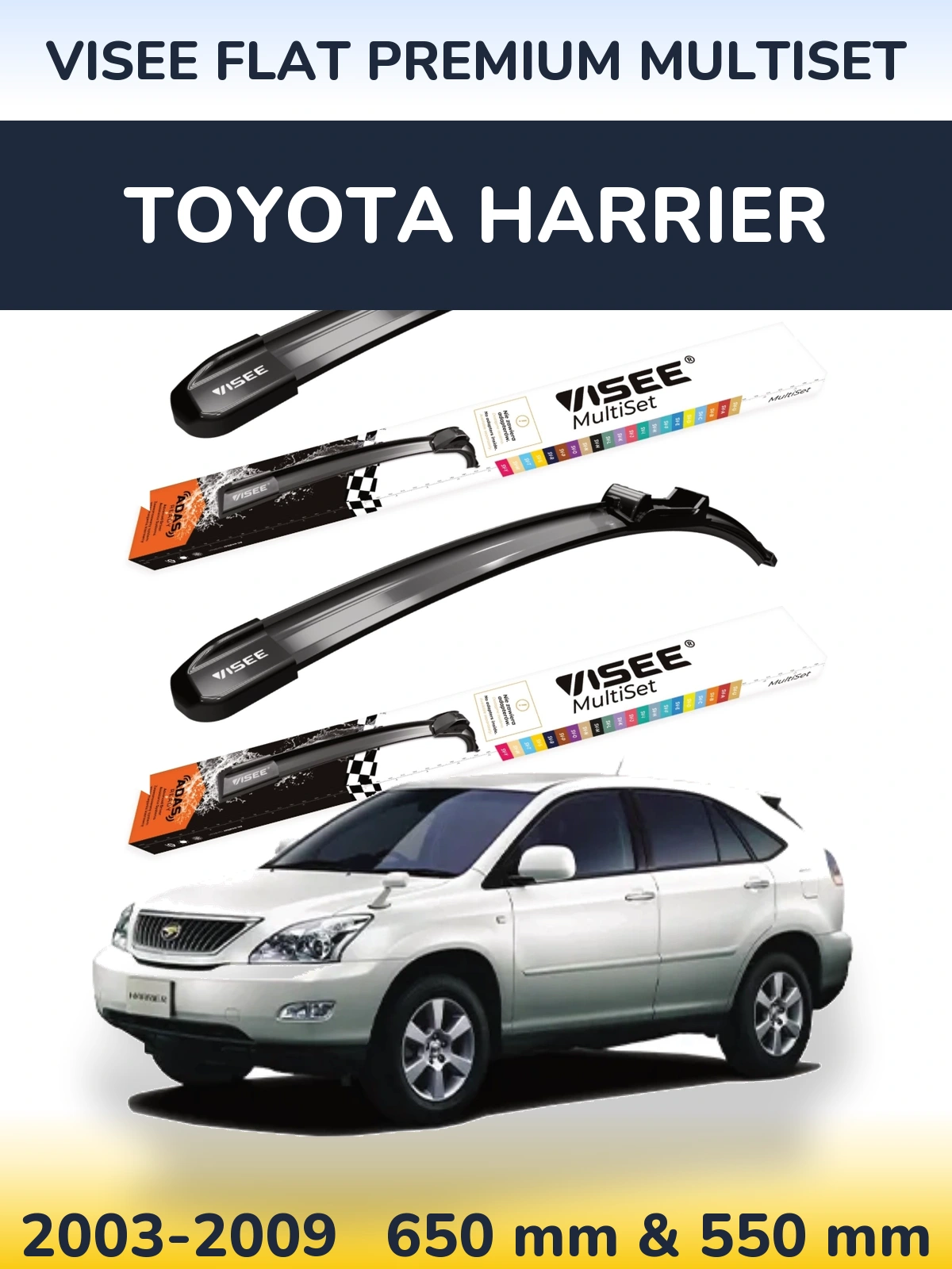 Komplet przednich wycieraczek VISEE FLAT PREMIUM MultiSet 650 & 550 mm do Toyota Harrier 2003-2009