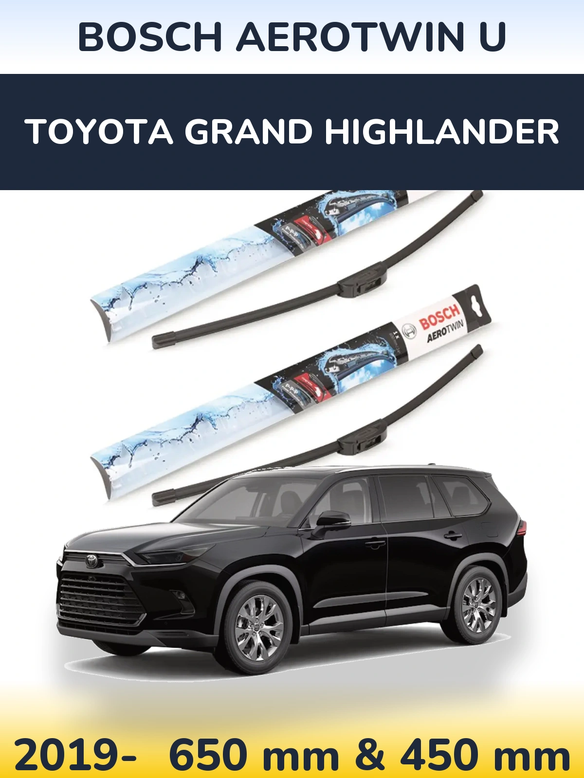 Комплект передних дворников BOSCH AeroTwin U 650 & 450 мм для Toyota Grand Highlander 2019-2026