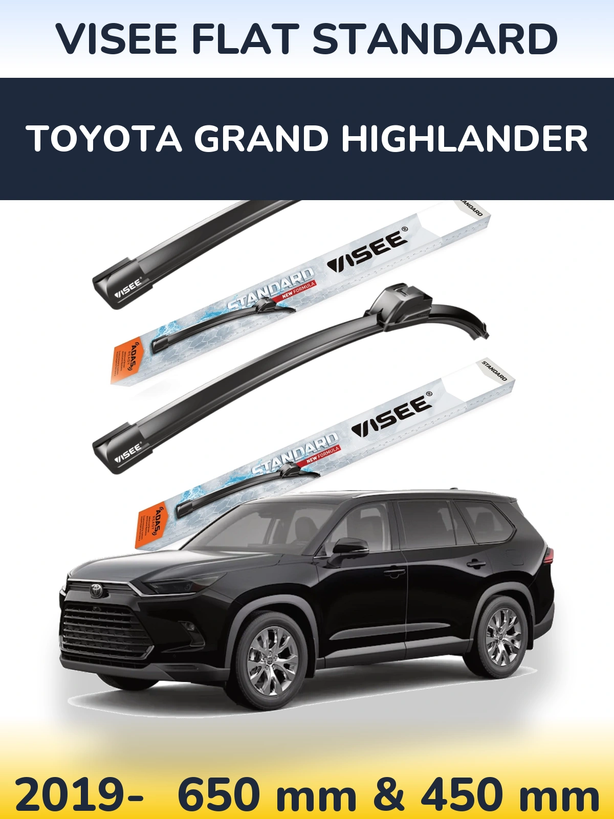 Komplet przednich wycieraczek VISEE FLAT STANDARD 650 & 450 mm do Toyota Grand Highlander 2019-2026
