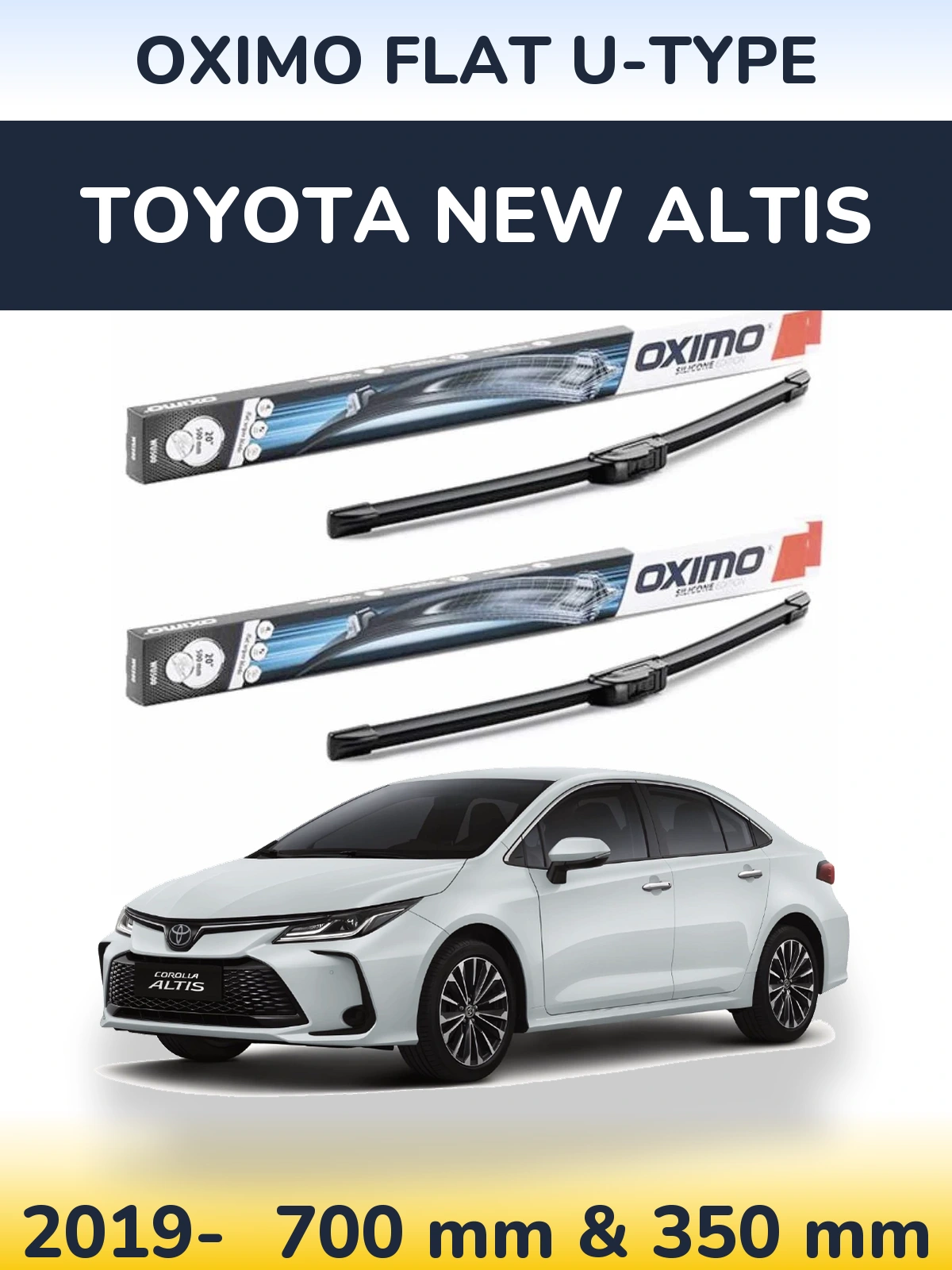 Комплект передних дворников Oximo Flat U-type 700 & 350 мм для Toyota New Altis 2019-2026