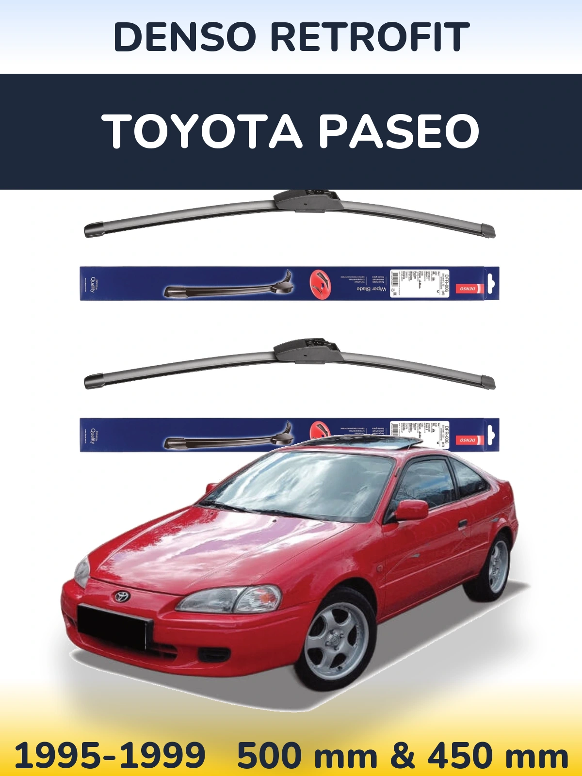 Komplet przednich wycieraczek Denso Retrofit 500 & 450 mm do Toyota Paseo 1995-1999