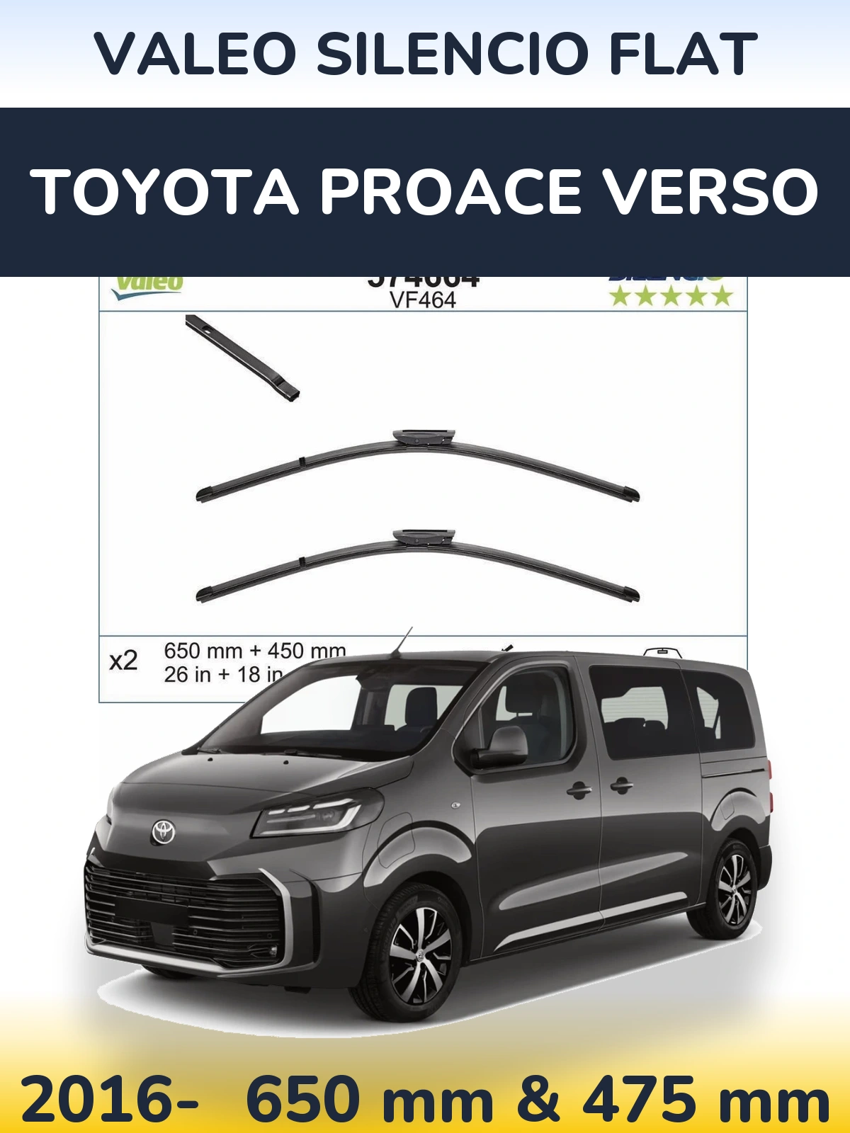 Комплект передних дворников Valeo Silencio Flat 650 & 450 мм для Toyota ProAce Verso 2016-2026