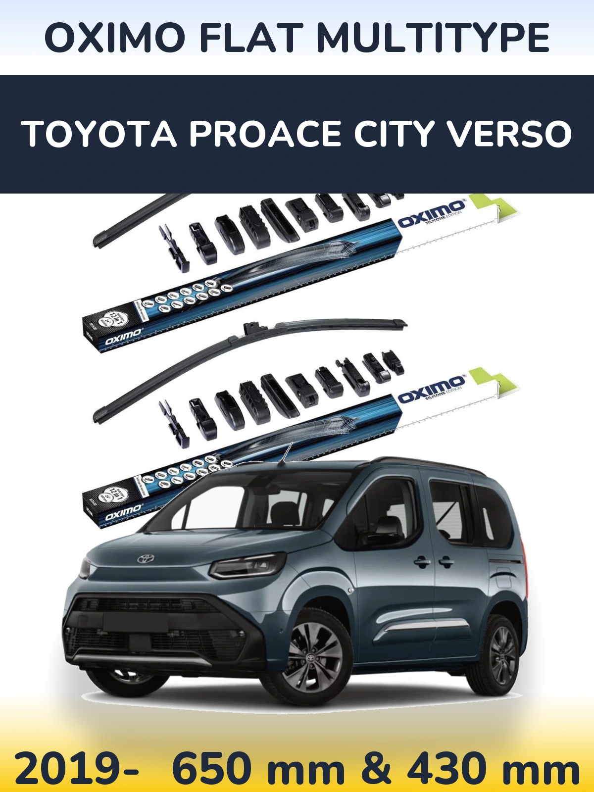 Komplet przednich wycieraczek Oximo Flat MultiType 650 & 430 mm do Toyota ProAce City Verso 2019-2026