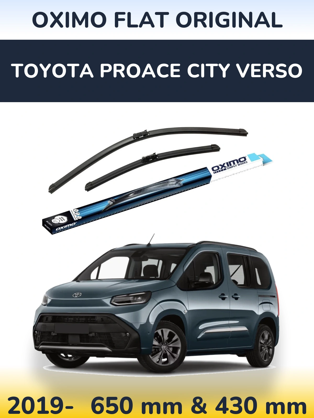 Komplet przednich wycieraczek Oximo Flat Original 650 & 430 mm do Toyota ProAce City Verso 2019-2026