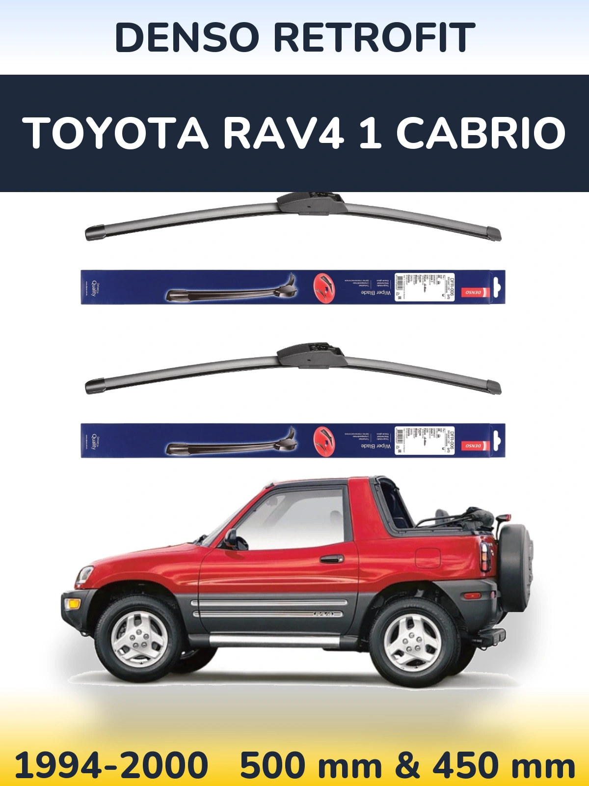 Komplet przednich wycieraczek Denso Retrofit 500 & 450 mm do Toyota RAV4 1 Cabrio 1994-2000