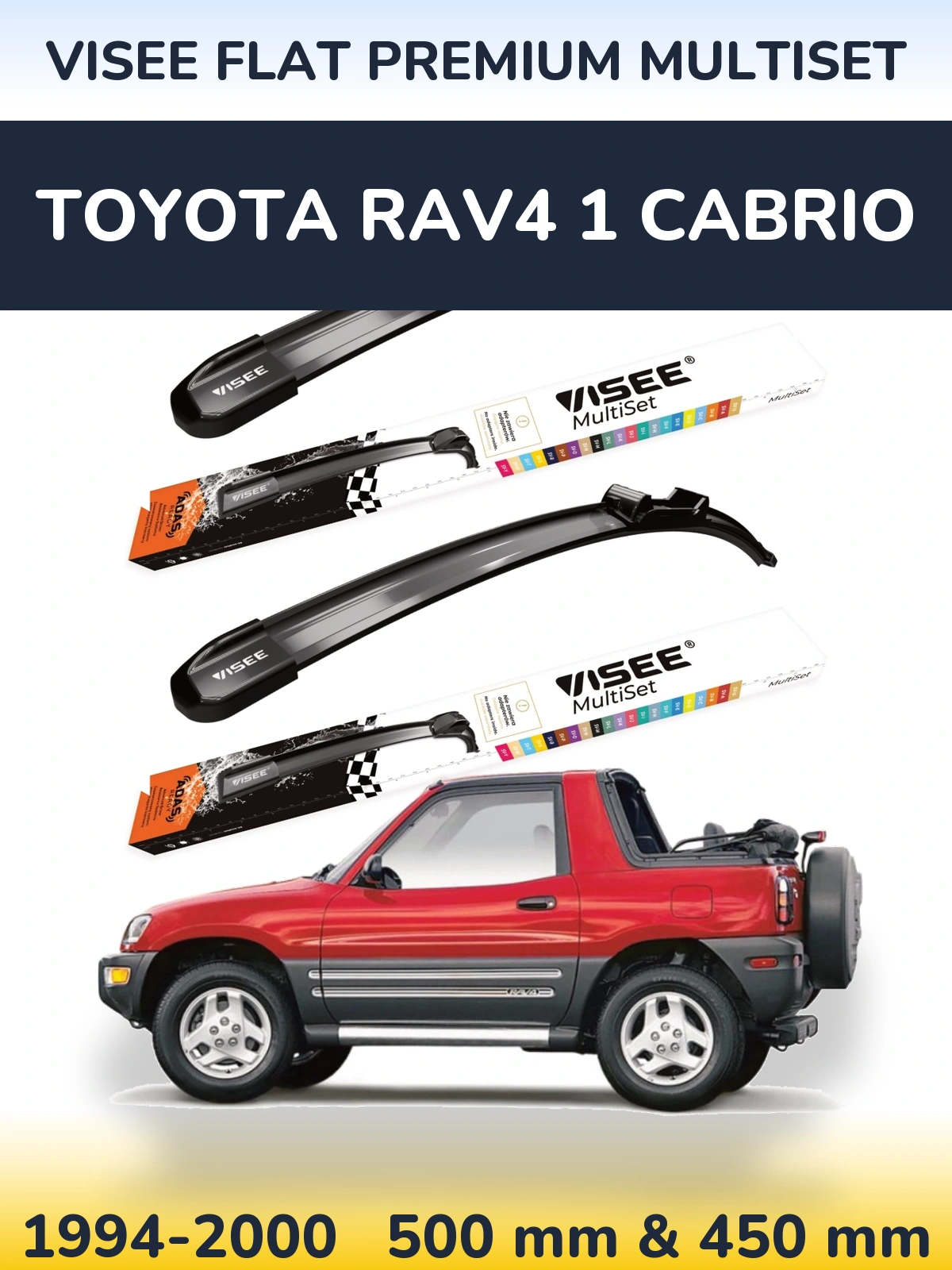 Комплект передних дворников VISEE FLAT PREMIUM MultiSet 500 & 450 мм для Toyota RAV4 1 Cabrio 1994-2000