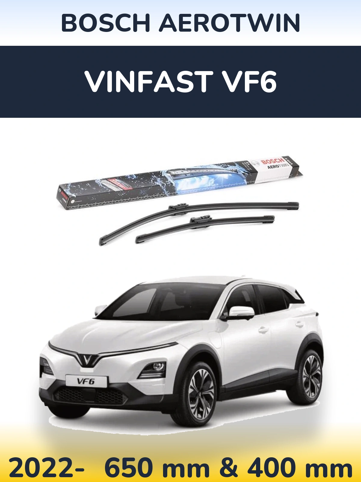 Комплект передних дворников BOSCH AeroTwin 650 & 400 мм для Vinfast VF6 2022-2026