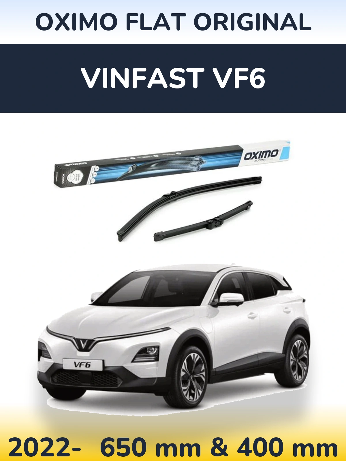 Front wiper blade set Oximo Flat Original 650 & 375 mm for Vinfast VF6 2022-2026