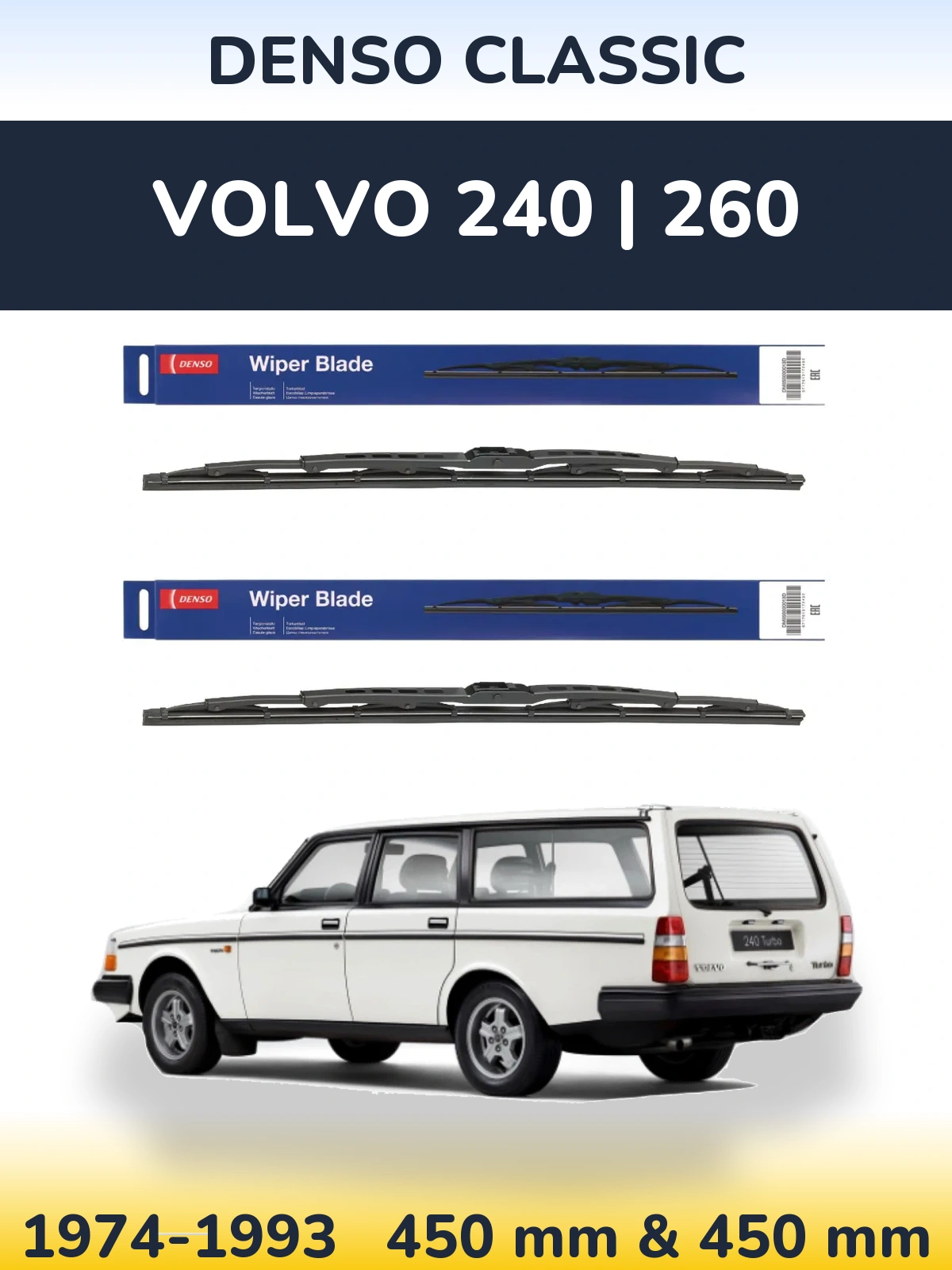 Комплект передних дворников Denso Classic 450 & 450 мм для Volvo 240 | 260 1974-1993