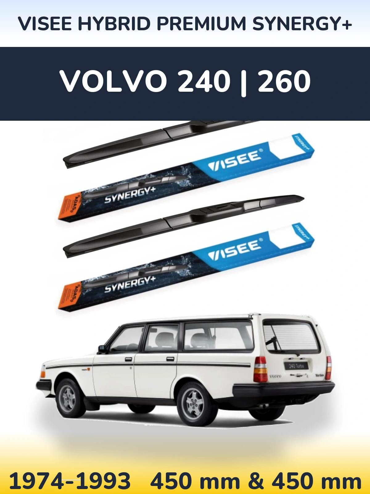 Komplet przednich wycieraczek VISEE HYBRID PREMIUM SYNERGY+ 450 & 450 mm do Volvo 240 | 260 1974-1993