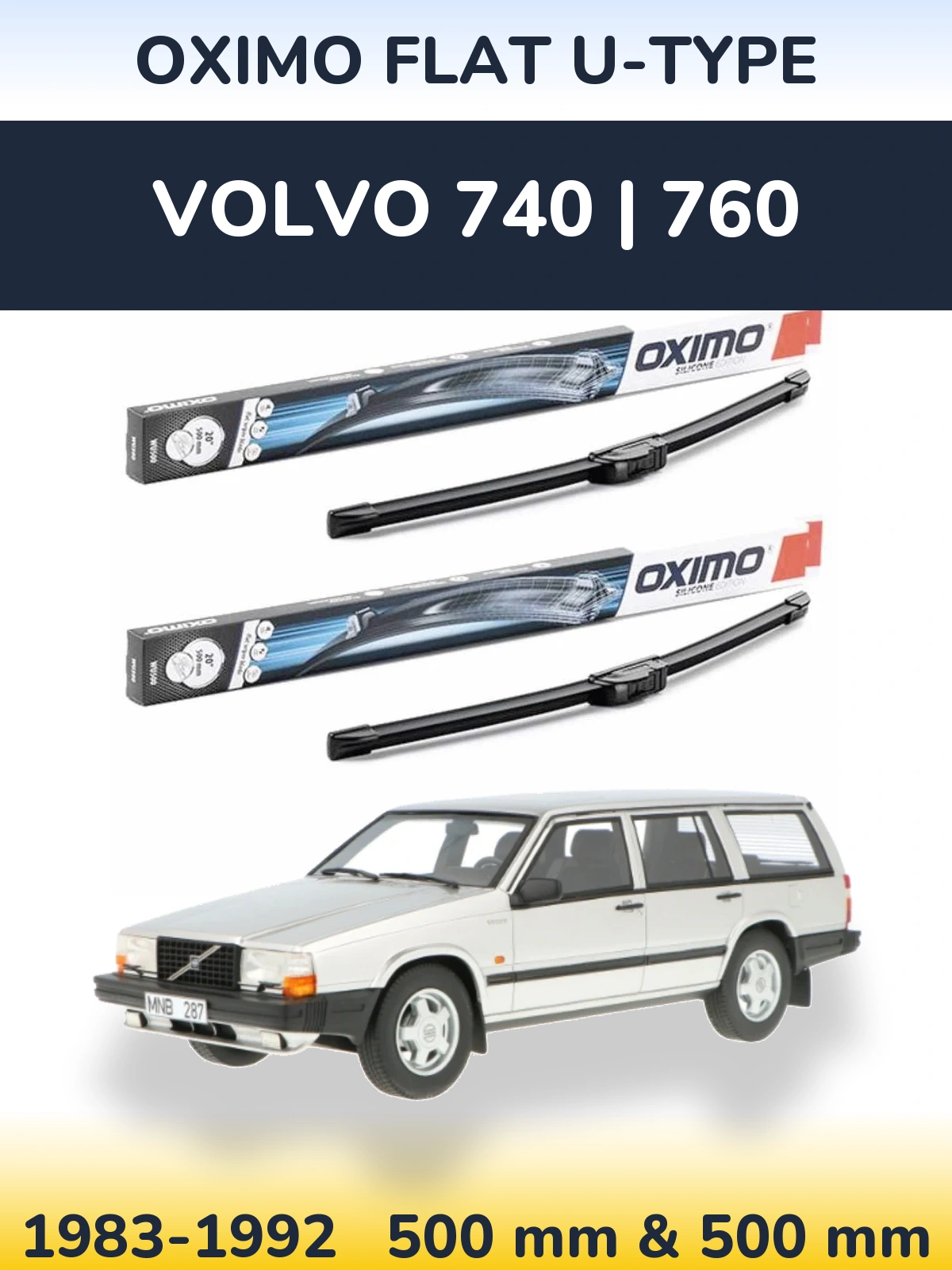 Комплект передних дворников Oximo Flat U-type 500 & 500 мм для Volvo 740 | 760 1983-1992