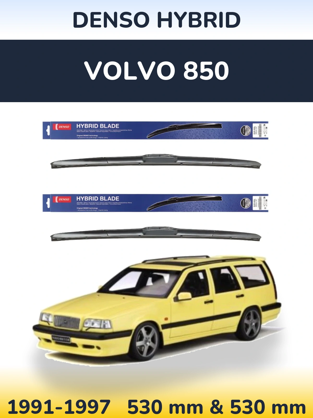 Komplet przednich wycieraczek Denso Hybrid 530 & 530 mm do Volvo 850 1991-1997