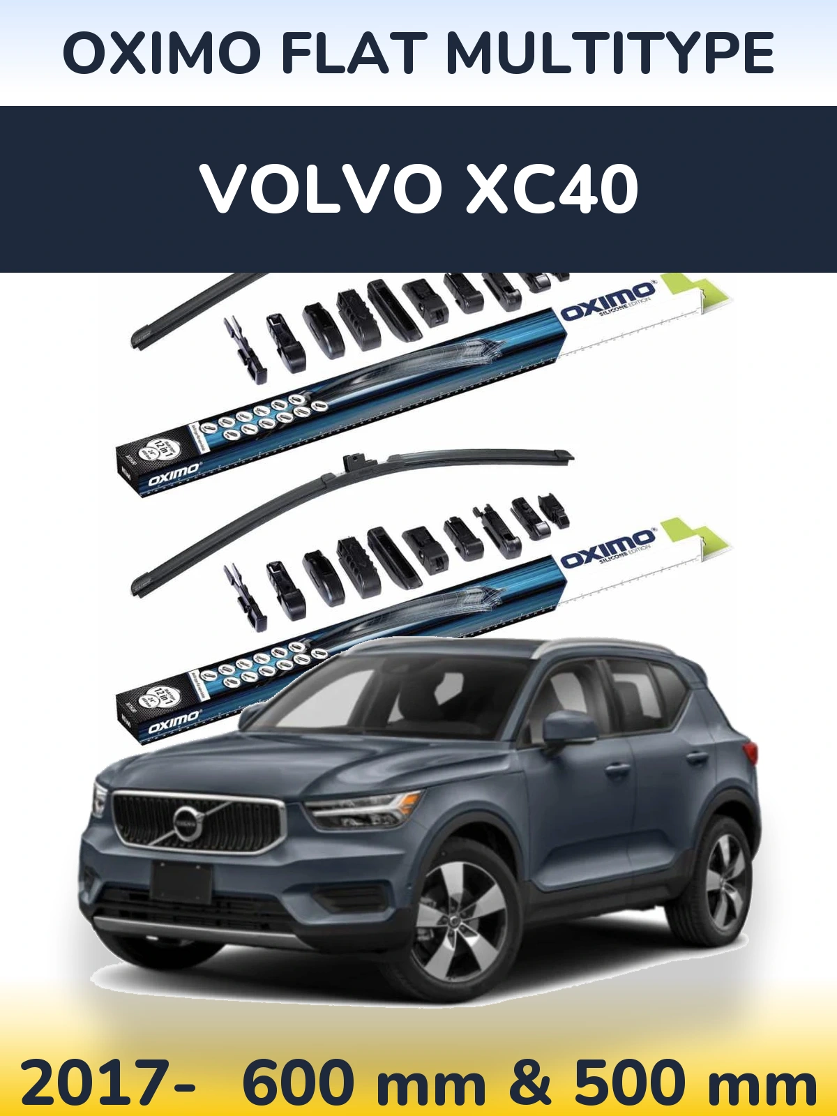 Komplet przednich wycieraczek Oximo Flat MultiType 600 & 500 mm do Volvo XC40 2017-2026