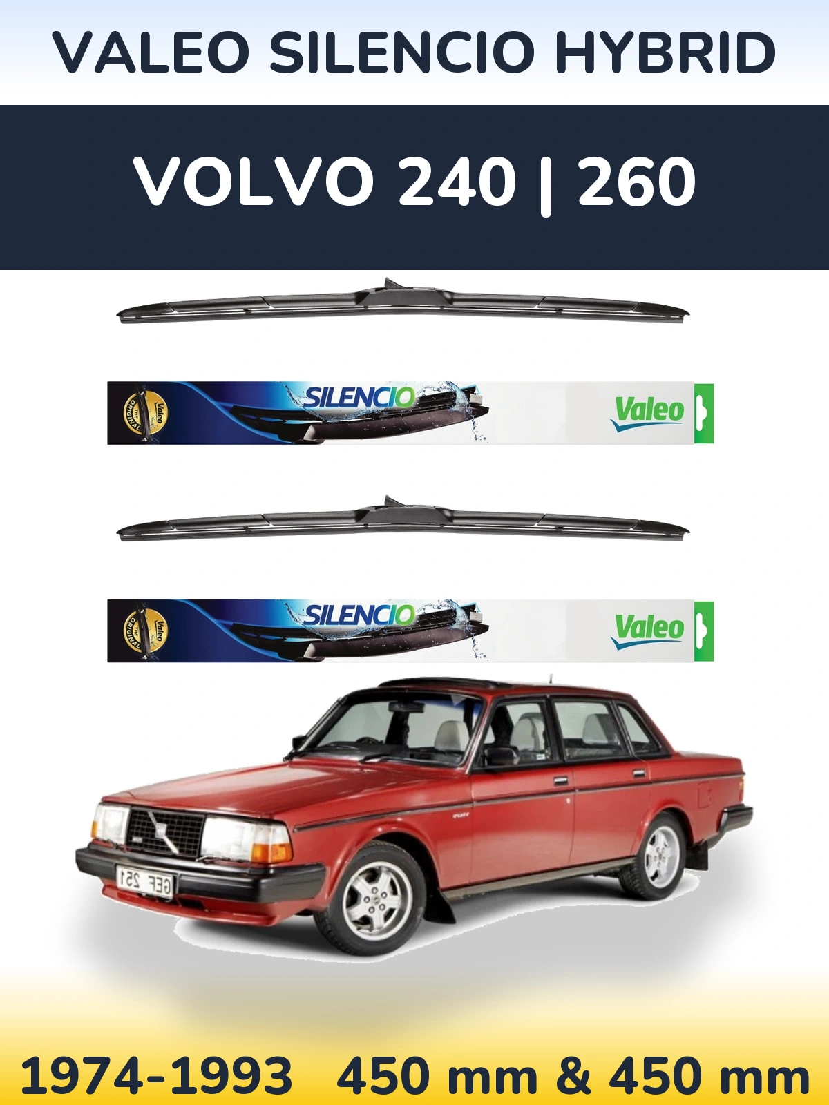 Комплект передних дворников Valeo Silencio Hybrid 450 & 450 мм для Volvo 240 | 260 1974-1993
