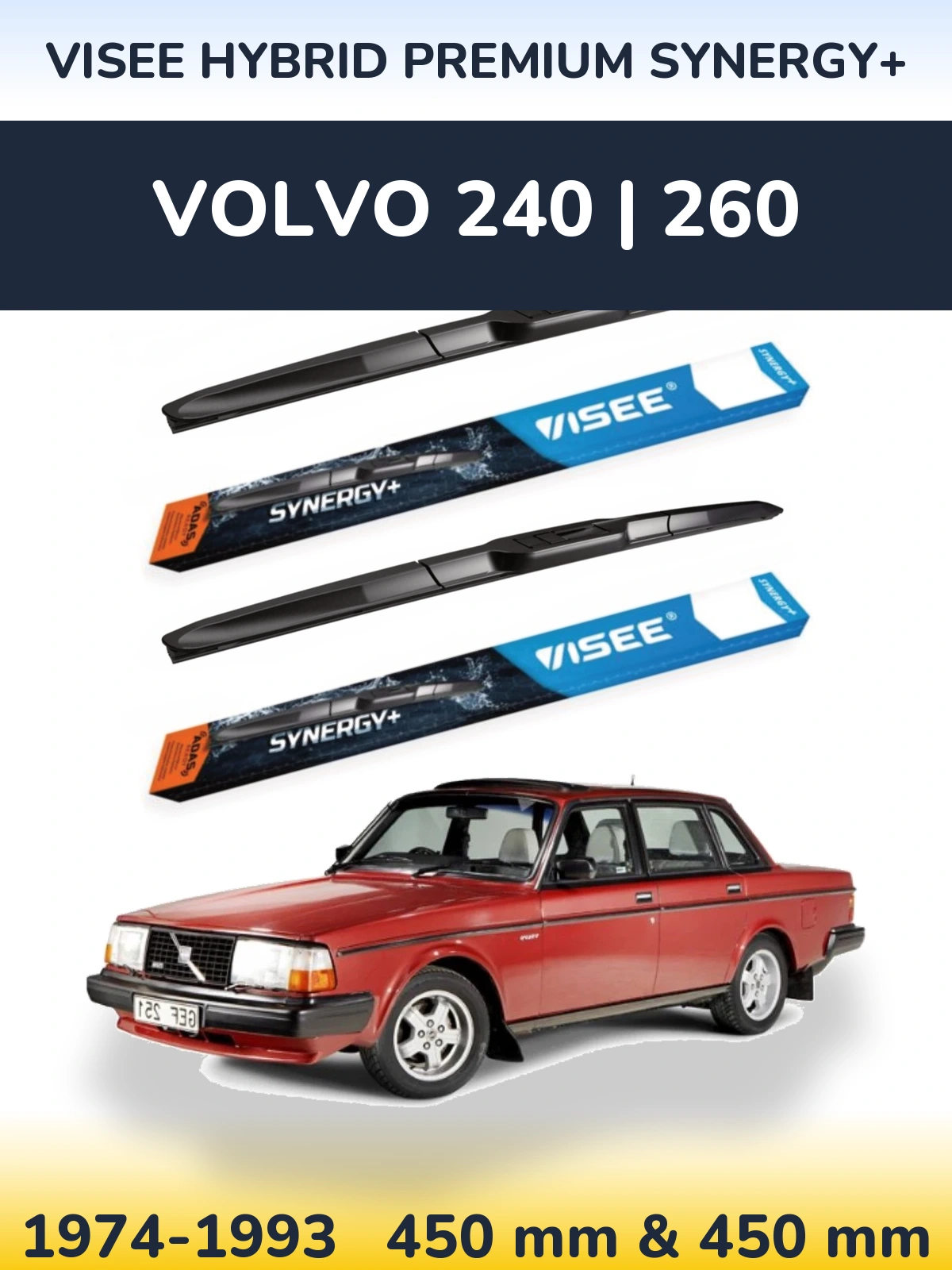 Комплект передних дворников VISEE HYBRID PREMIUM SYNERGY+ 450 & 450 мм для Volvo 240 | 260 1974-1993