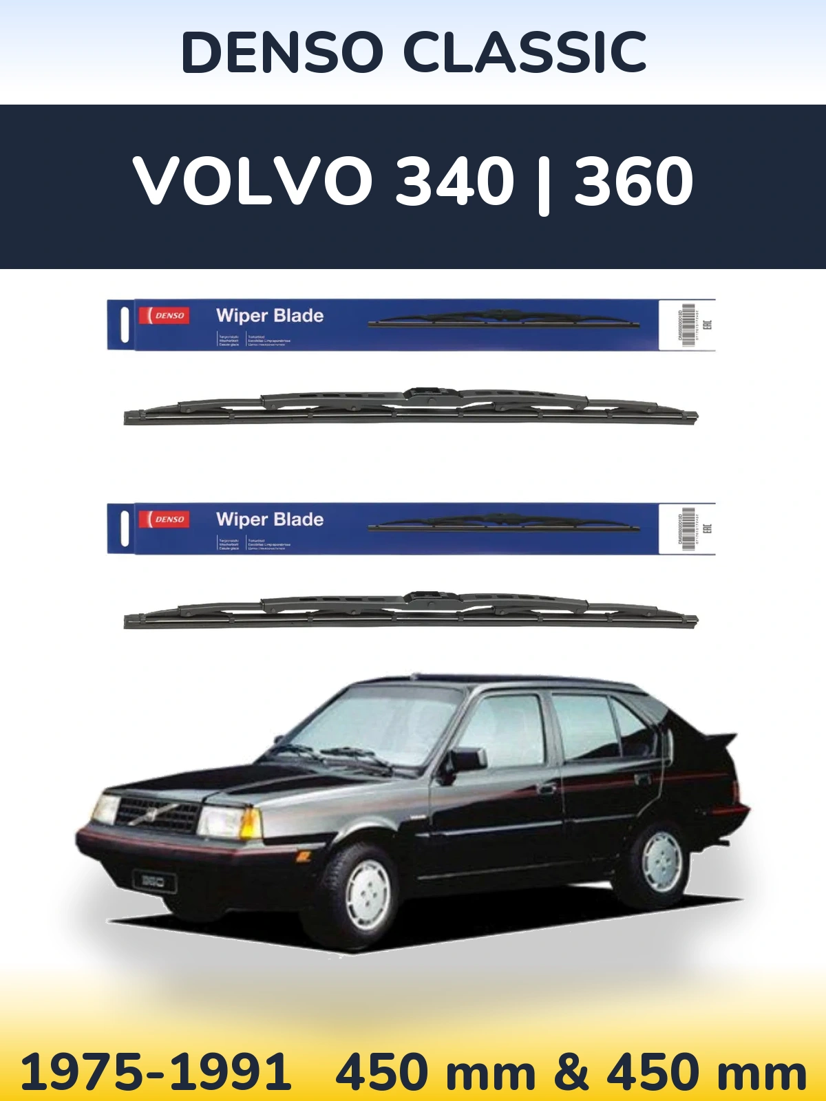 Komplet przednich wycieraczek Denso Classic 450 & 450 mm do Volvo 340 | 360 1975-1991