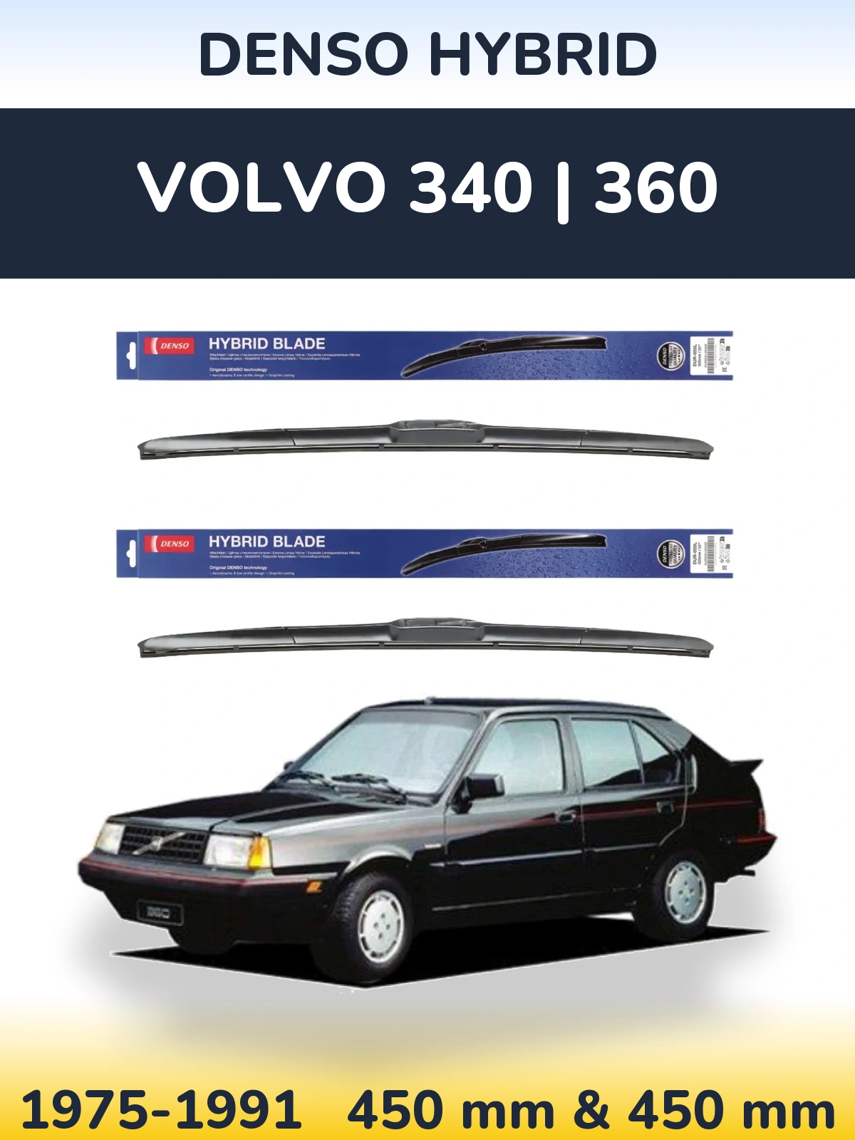 Komplet przednich wycieraczek Denso Hybrid 450 & 450 mm do Volvo 340 | 360 1975-1991