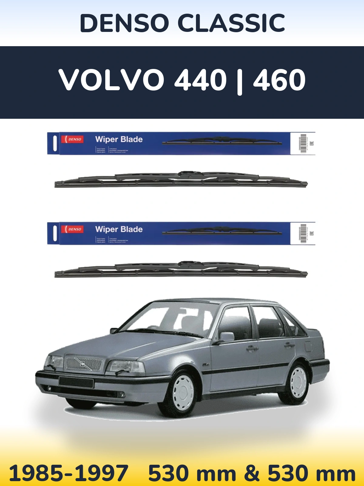 Front wiper blade set Denso Classic 530 & 530 mm for Volvo 440 | 460 1985-1997