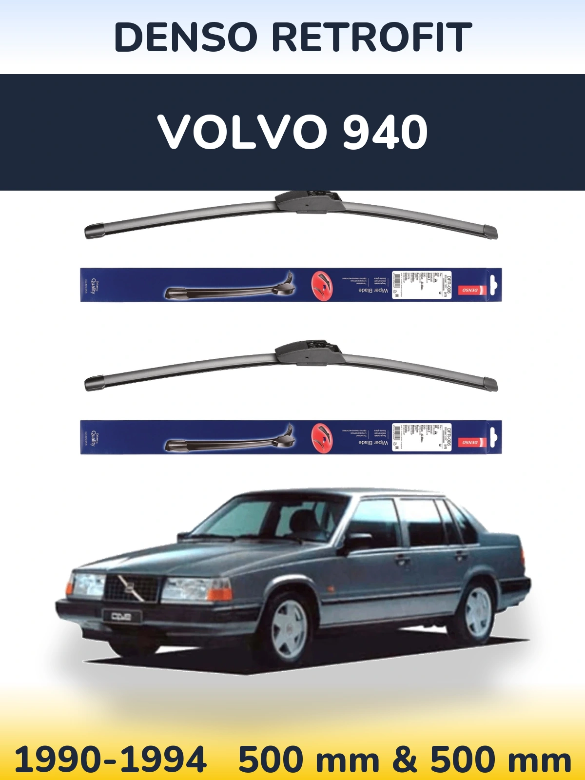 Komplet przednich wycieraczek Denso Retrofit 500 & 500 mm do Volvo 940 1990-1994