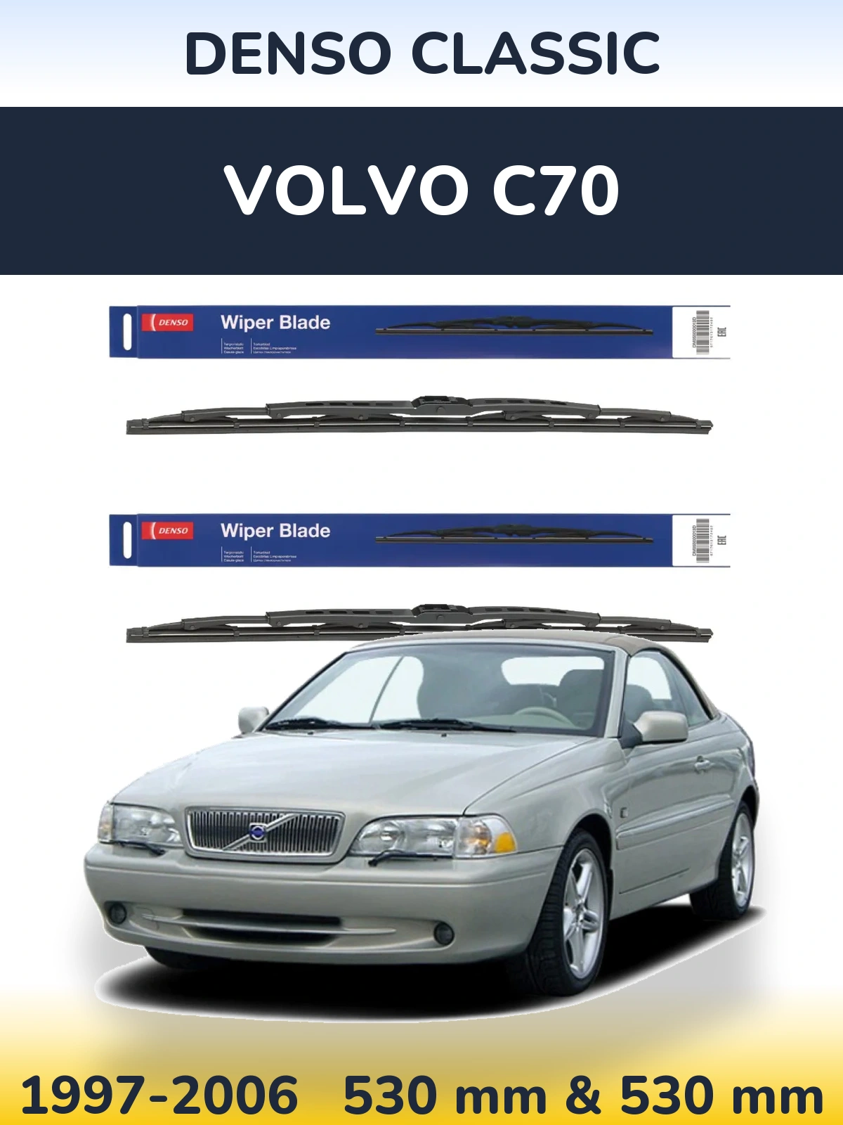 Komplet przednich wycieraczek Denso Classic 530 & 530 mm do Volvo C70 1997-2006
