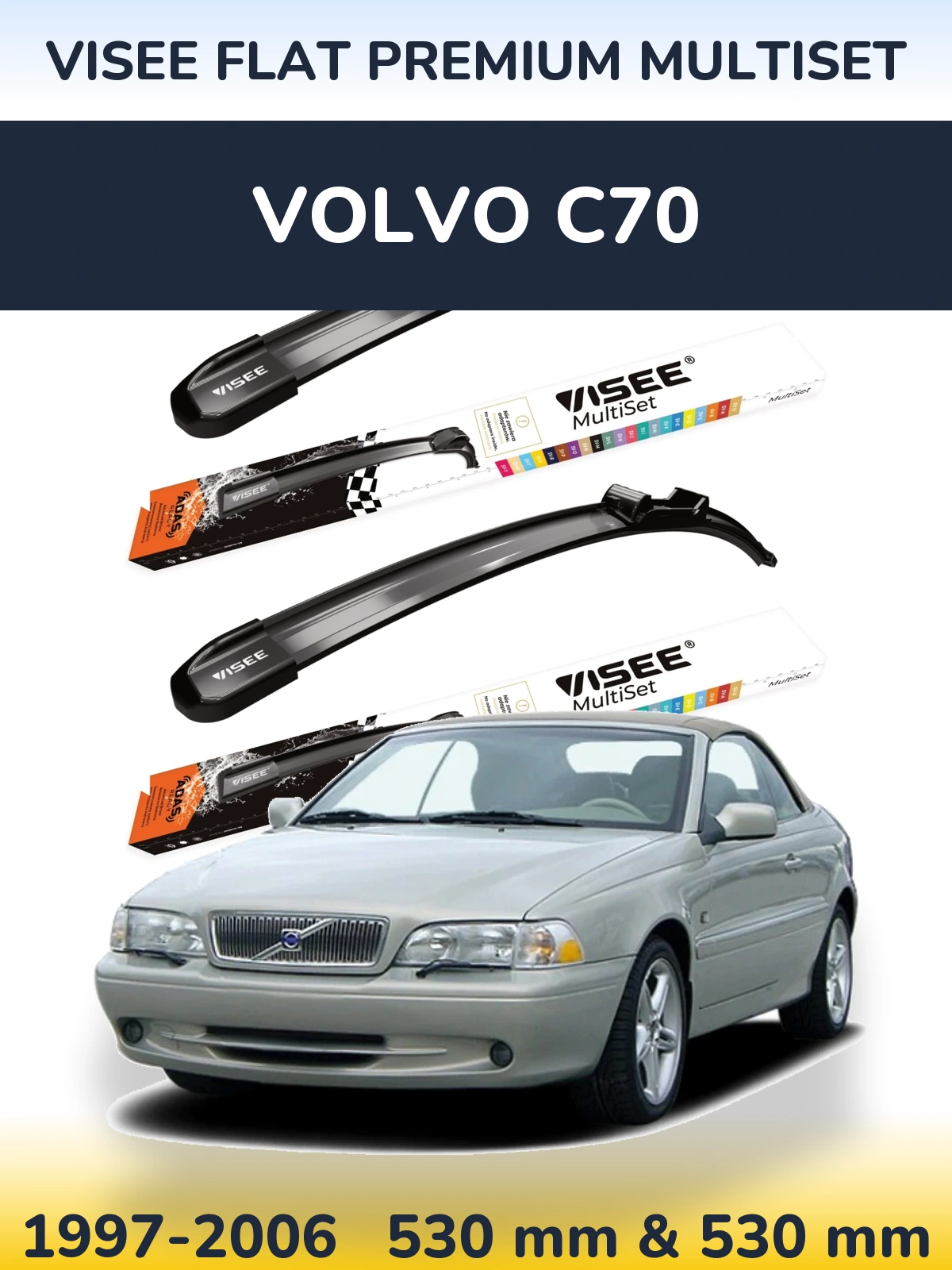 Komplet przednich wycieraczek VISEE FLAT PREMIUM MultiSet 530 & 530 mm do Volvo C70 1997-2006