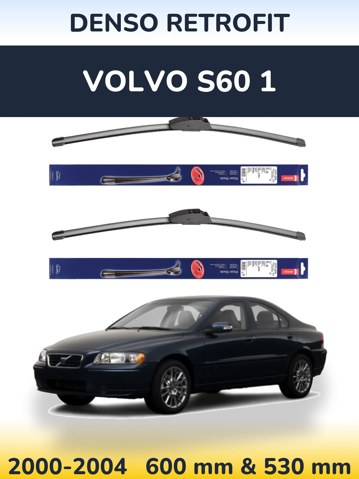 Komplet przednich wycieraczek Denso Retrofit 600 & 530 mm do Volvo S60 1 2000-2004