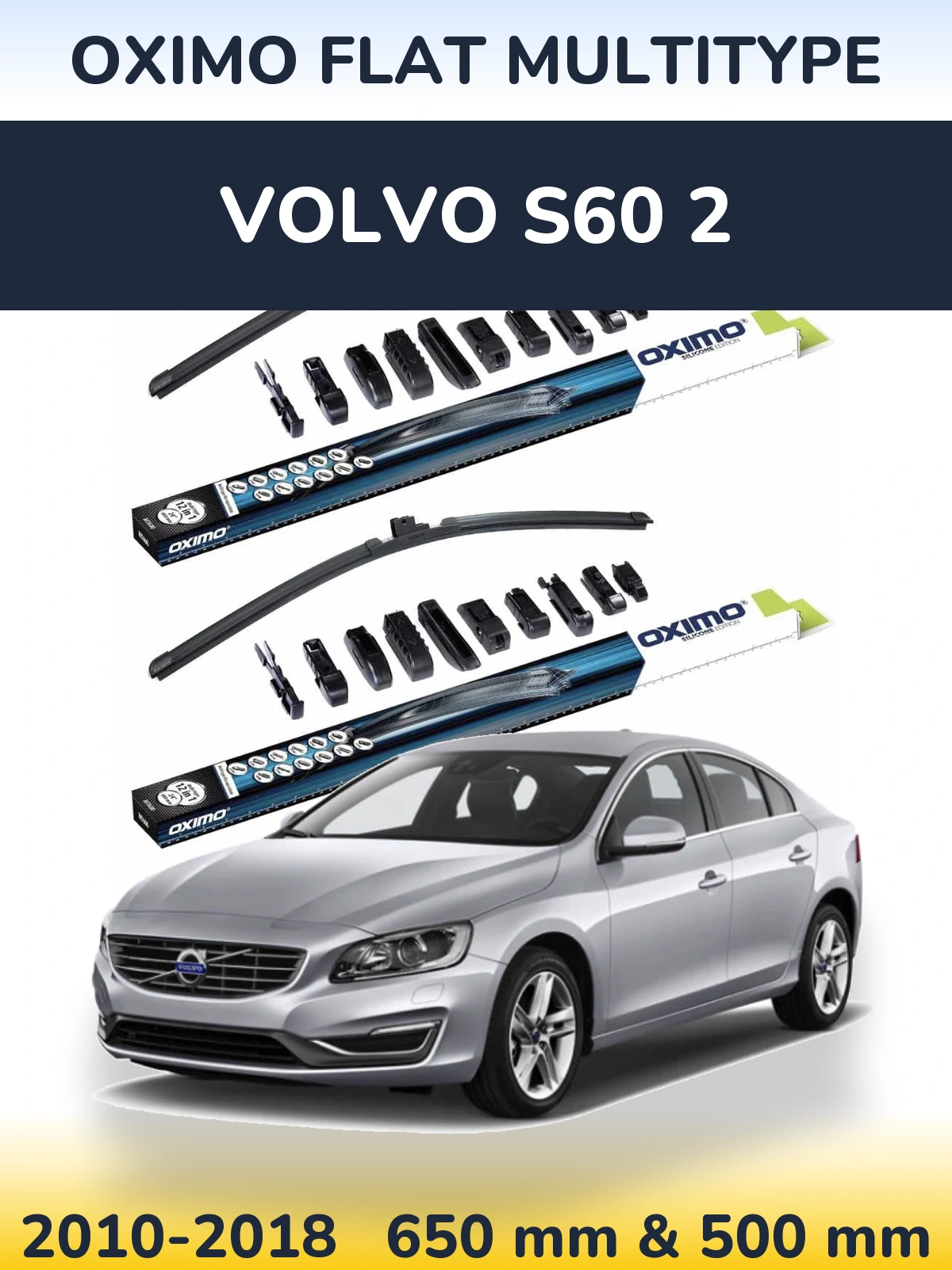 Komplet przednich wycieraczek Oximo Flat MultiType 650 & 500 mm do Volvo S60 2 2010-2018