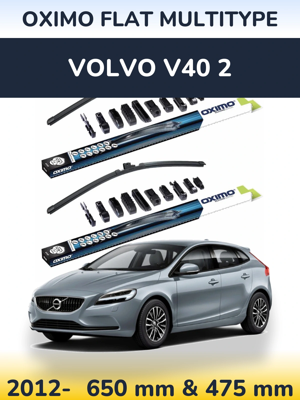 Komplet przednich wycieraczek Oximo Flat MultiType 650 & 475 mm do Volvo V40 2 2012-2026