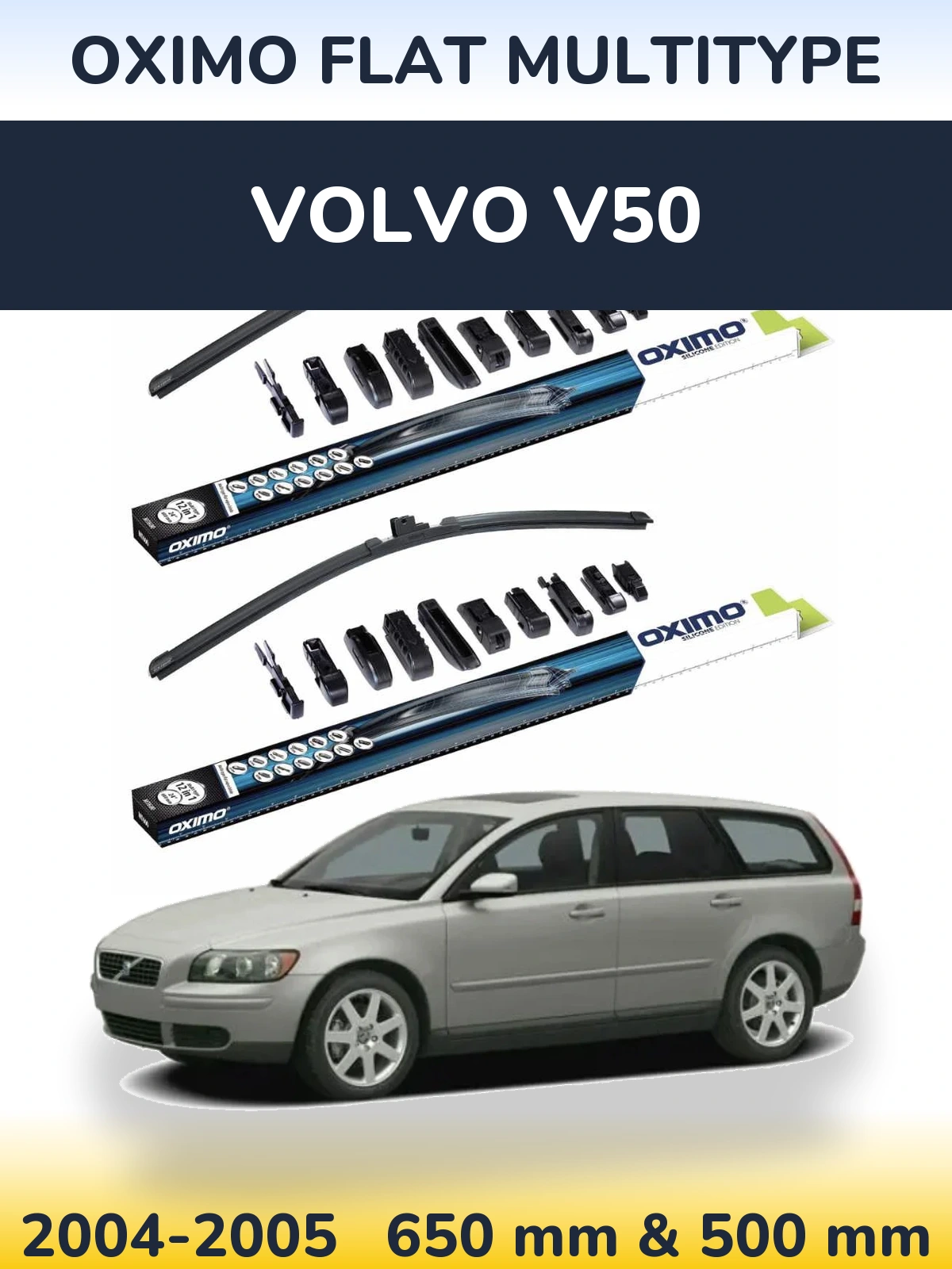 Komplet przednich wycieraczek Oximo Flat MultiType 650 & 500 mm do Volvo V50 2004-2005