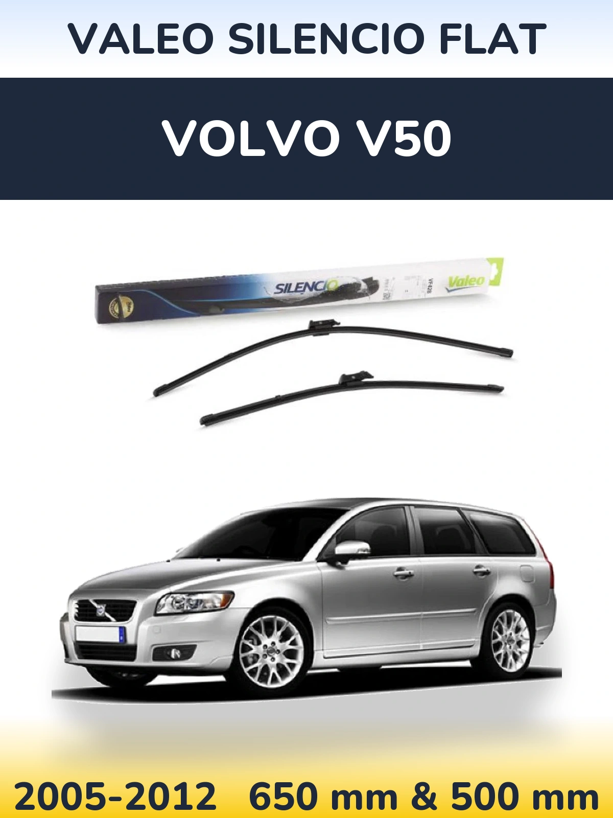 Komplet przednich wycieraczek Valeo Silencio Flat 650 & 500 mm do Volvo V50 2005-2012