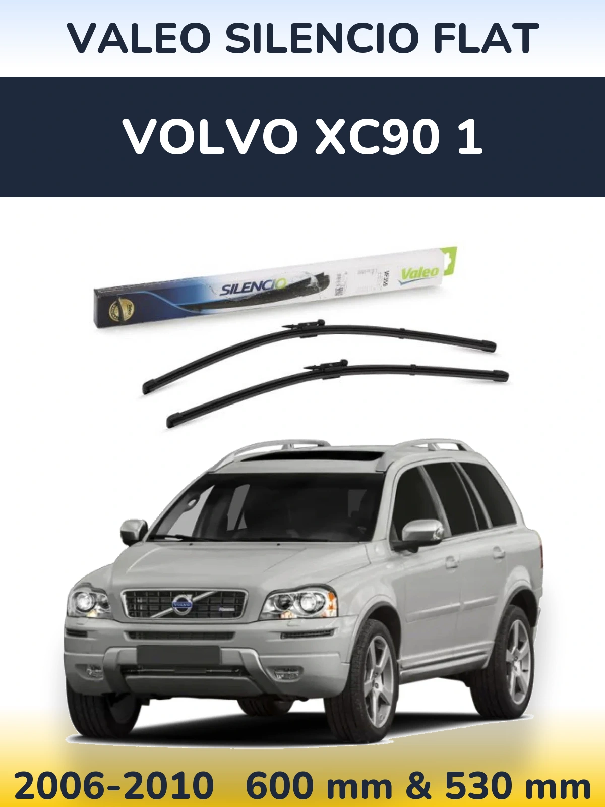 Front wiper blade set Valeo Silencio Flat 600 & 550 mm for Volvo XC90 1 2006-2010
