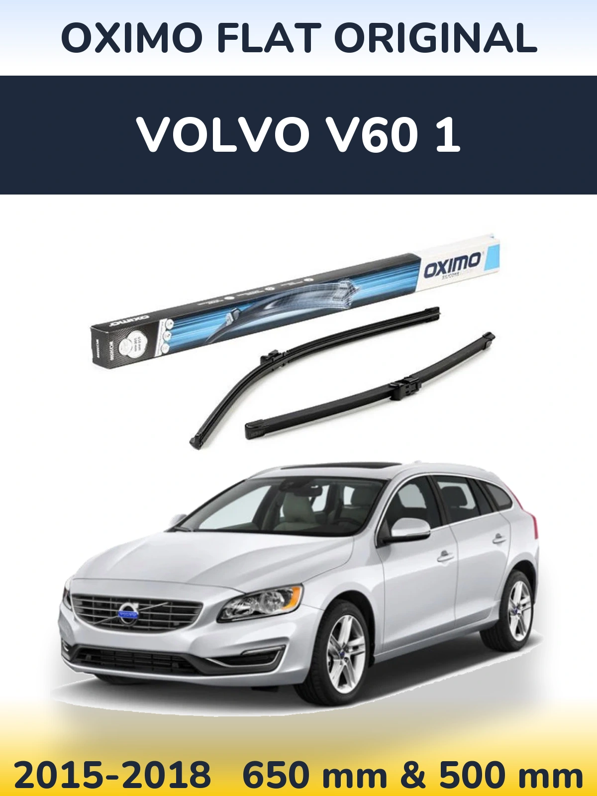 Комплект передних дворников Oximo Flat Original 650 & 500 мм для Volvo V60 1 2015-2018