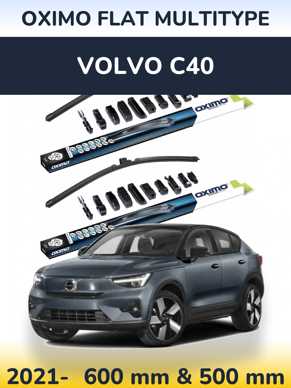 Комплект передних дворников Oximo Flat MultiТипe 600 & 500 мм для Volvo C40 2021-2026