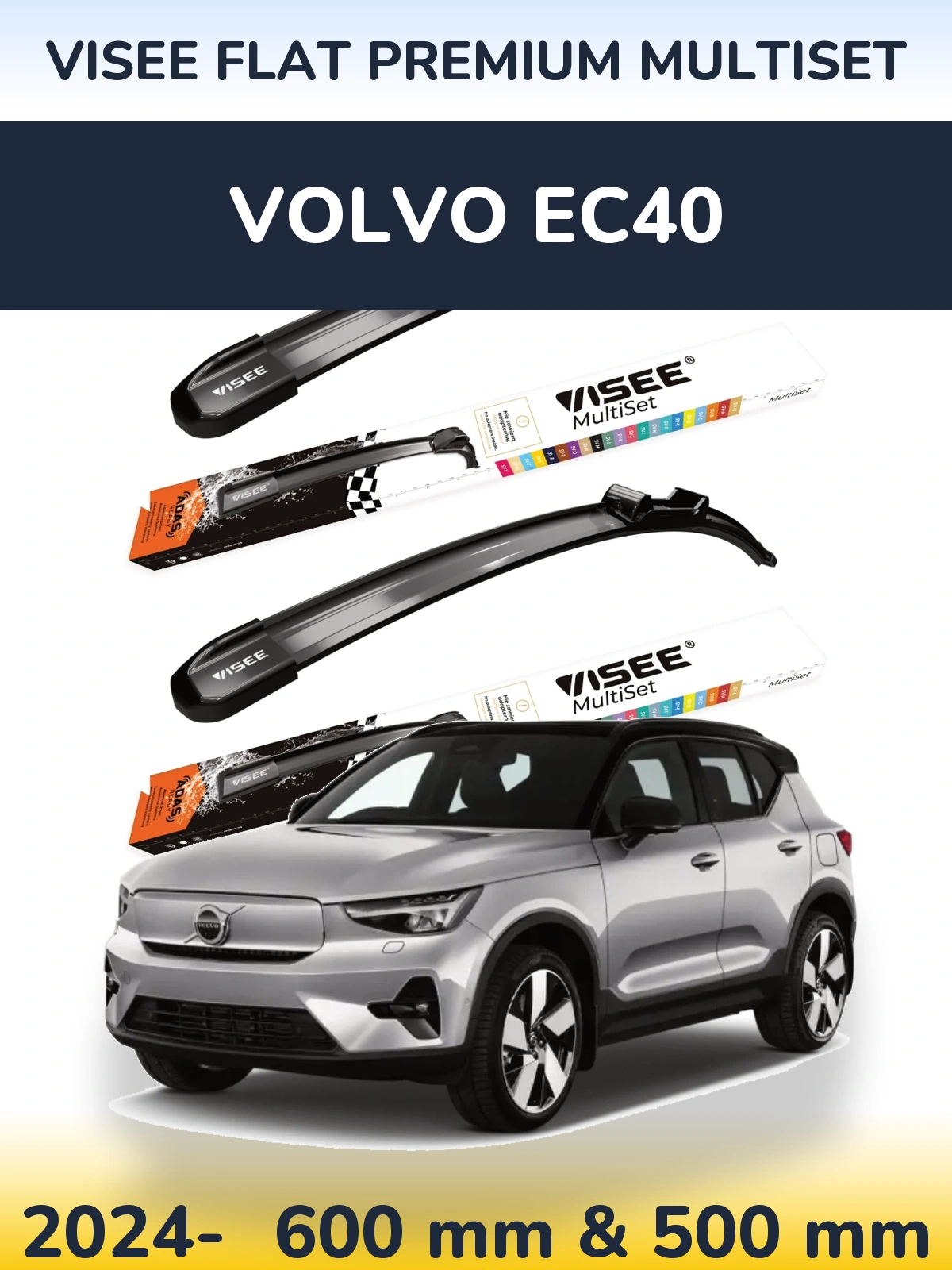 Комплект передних дворников VISEE FLAT PREMIUM MultiSet 600 & 500 мм для Volvo EC40 2024-2026