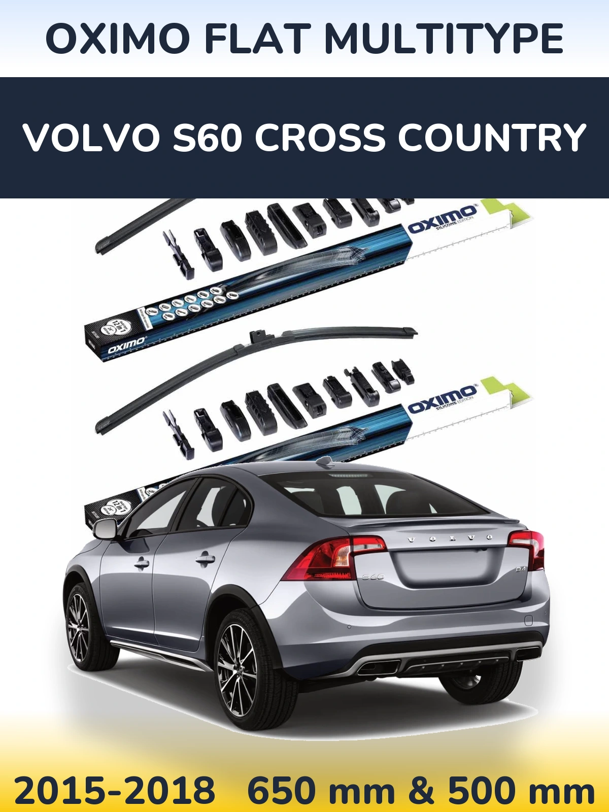Komplet przednich wycieraczek Oximo Flat MultiType 650 & 500 mm do Volvo S60 Cross Country 2015-2018